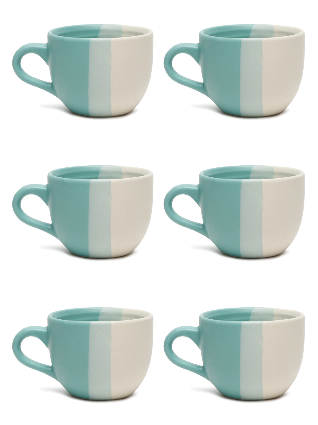 Arrabi Turquoise Handcrafted Printed Stoneware Matte Stripes Tea set (Set of 6)