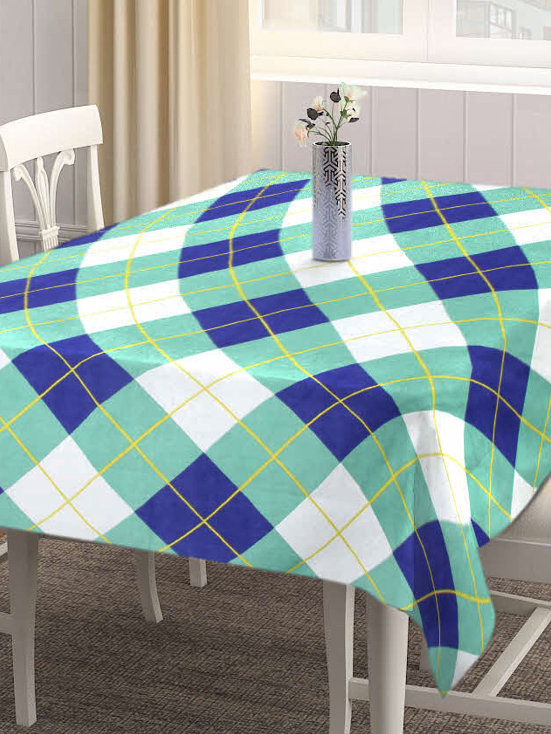Arrabi Multi Checks Cotton Blend 6 SEATER Table Cover (180 X 130 cm)
