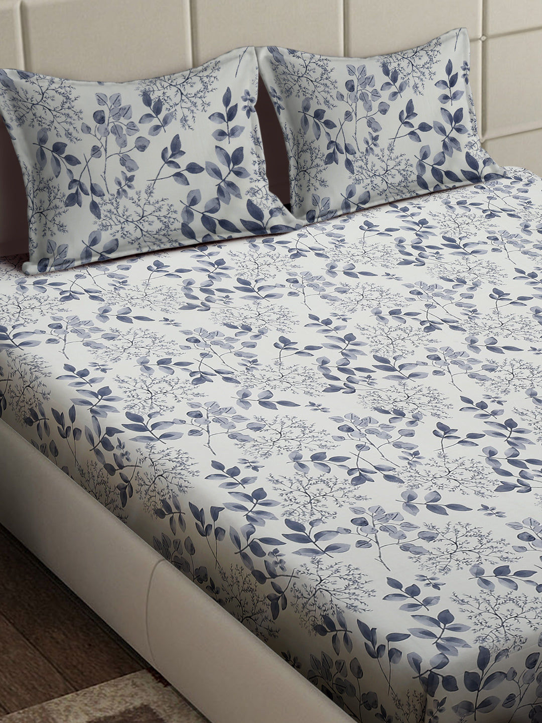Arrabi Cream Floral TC Cotton Blend King Size Bedsheet with 2 Pillow Covers (250 x 215 cm)