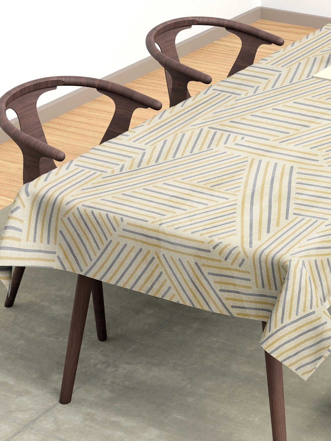 Arrabi Beige Striped Cotton Blend 8 SEATER Table Cover (215 x 150 cm)