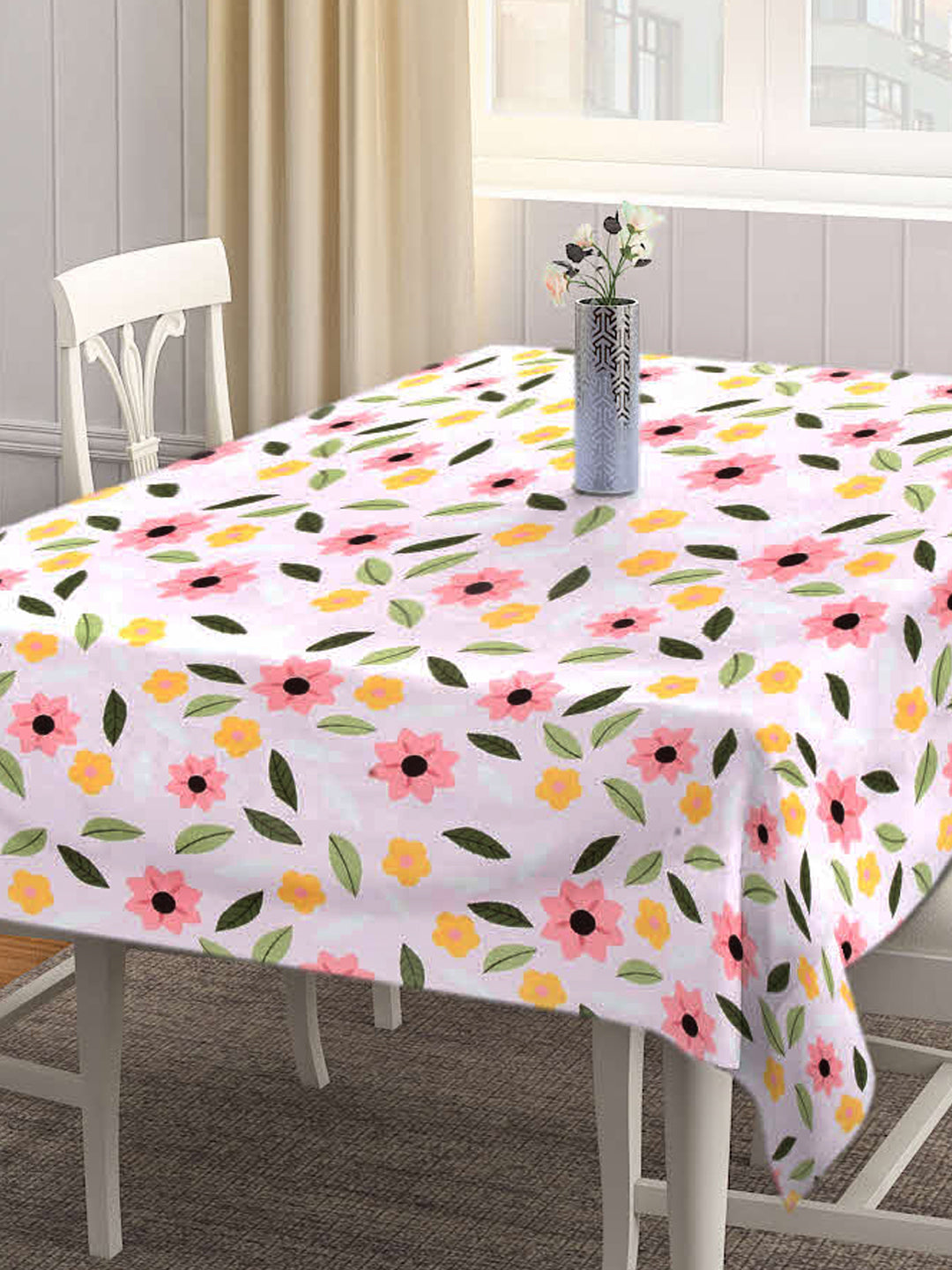 Arrabi Pink Floral Cotton Blend 8 SEATER Table Cover (215 X 150 cm)