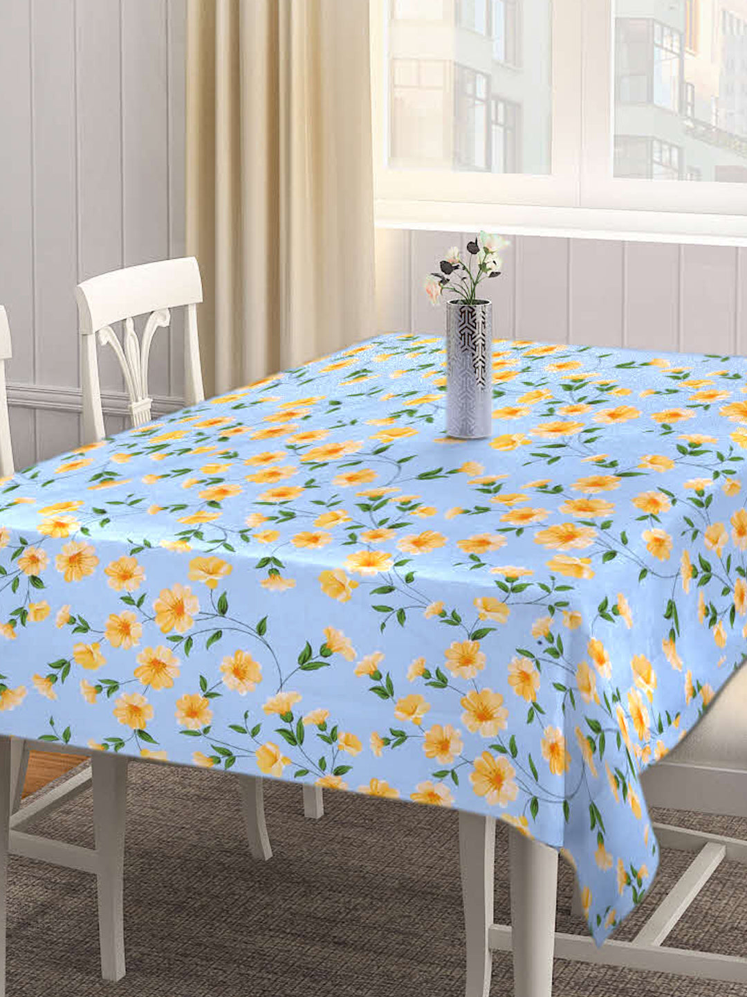 Arrabi Blue Floral Cotton Blend 6 SEATER Table Cover (180 X 130 cm)