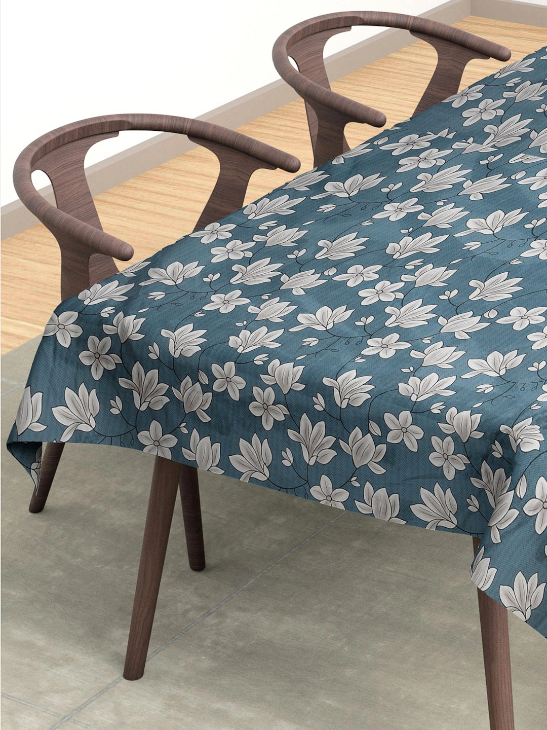 Arrabi Blue Floral Cotton Blend 6 SEATER Table Cover (180 x 130 cm)