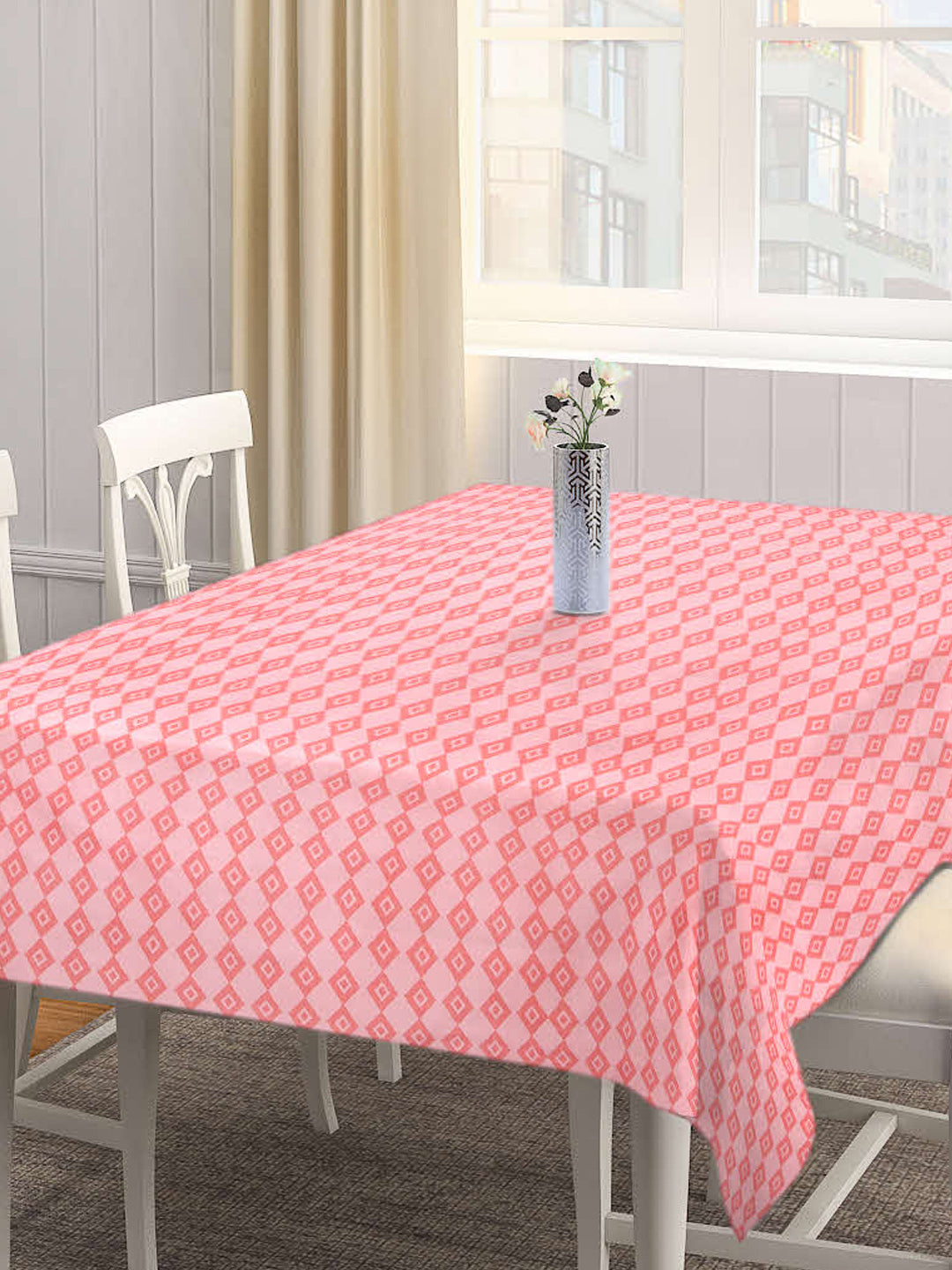 Arrabi Orange Geometric Cotton Blend 8 SEATER Table Cover (225 X 150 cm)