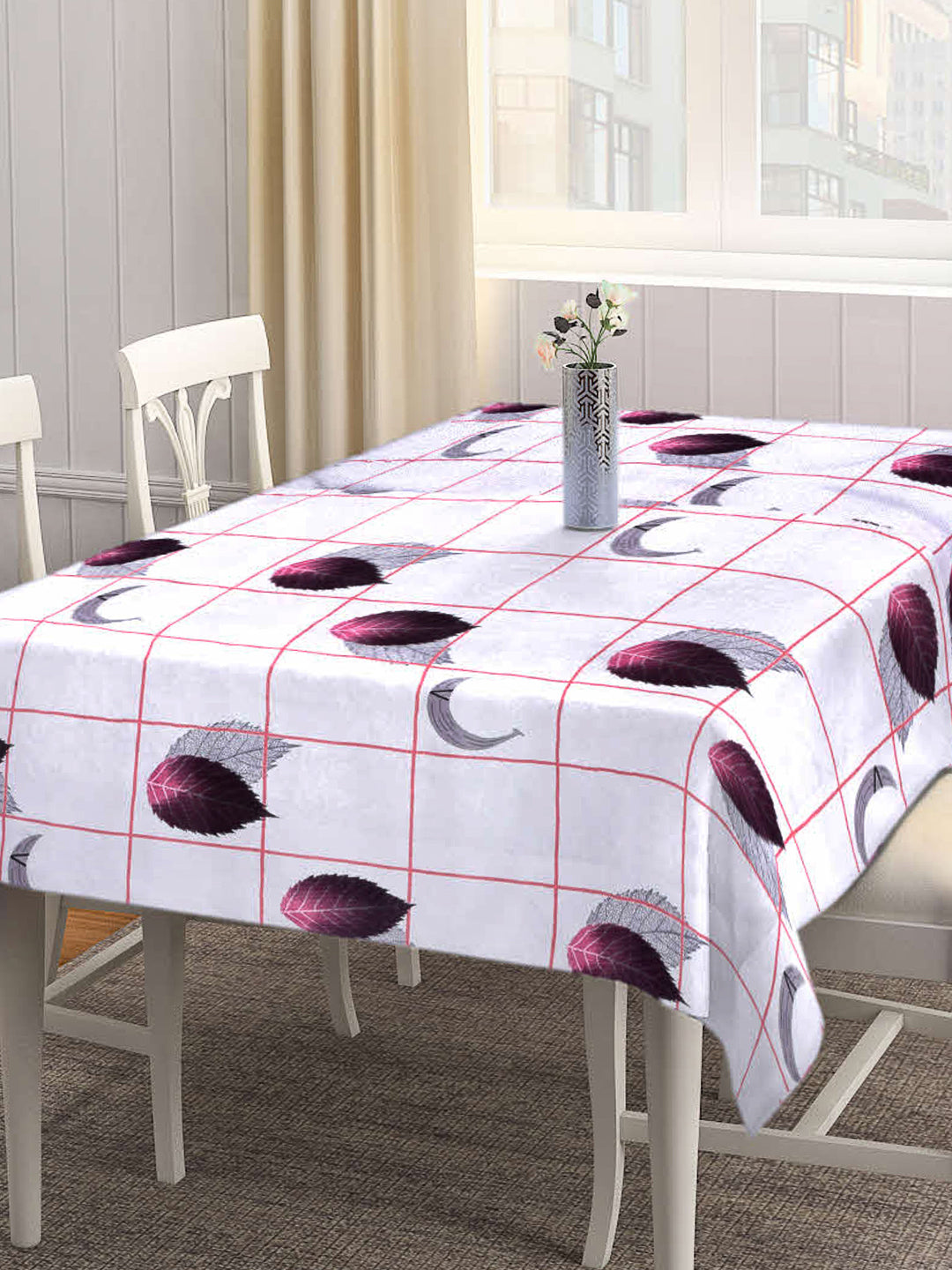 Arrabi Grey Leaf Cotton Blend 8 SEATER Table Cover (225 X 150 cm)