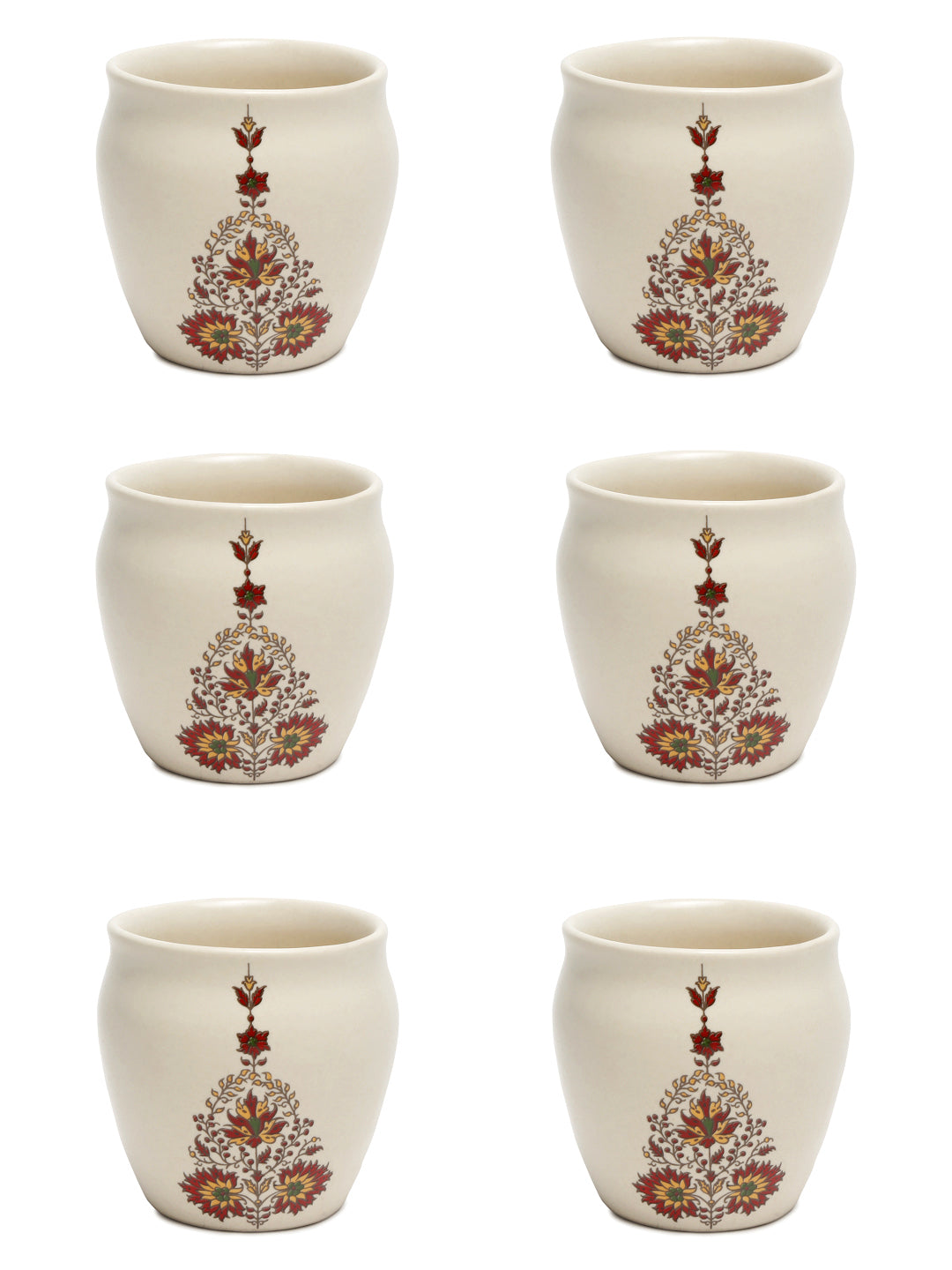 Arrabi Multi Stoneware Floral Kullar set (Set of 6)