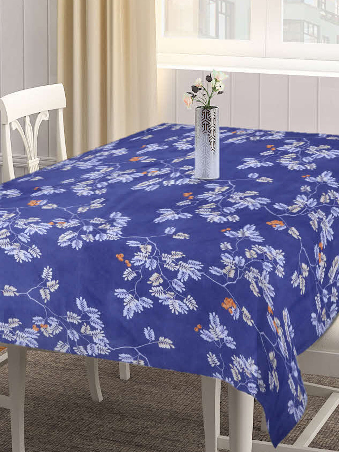 Arrabi Grey Leaf Cotton Blend 6 SEATER Table Cover (180 X 130 cm)