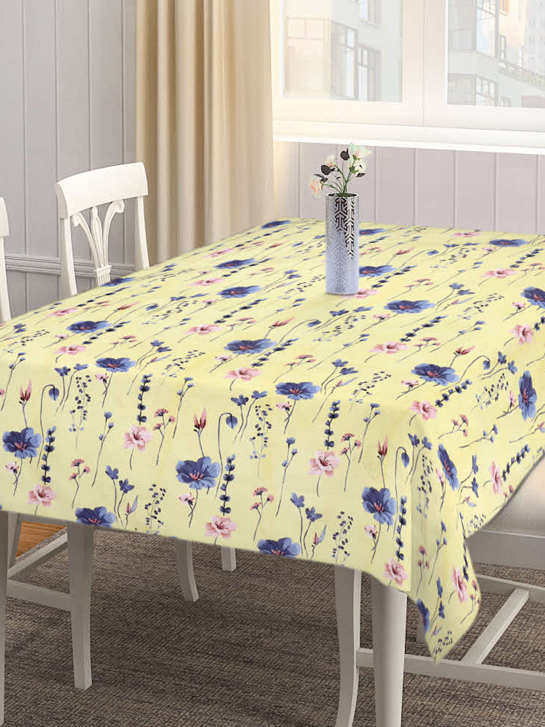 Arrabi Yellow Floral Cotton Blend 6 SEATER Table Cover (180 X 130 cm)