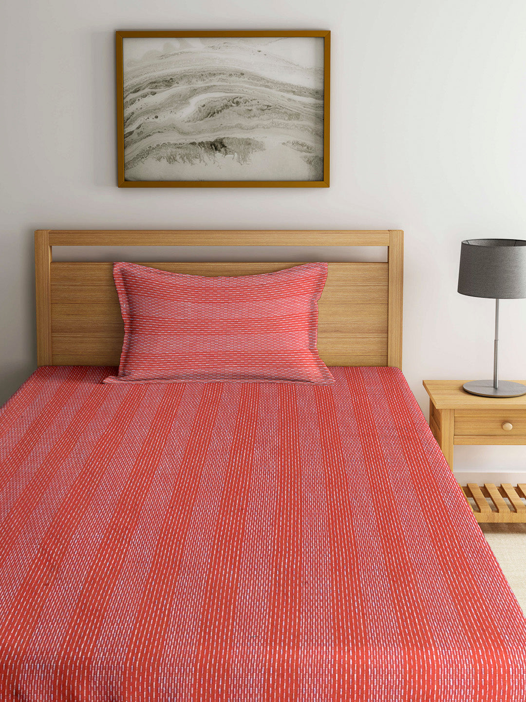 Arrabi Brown Stripes Handwoven Cotton Single Size Bedsheet with 1 Pillow Cover (230 x 150 cm)