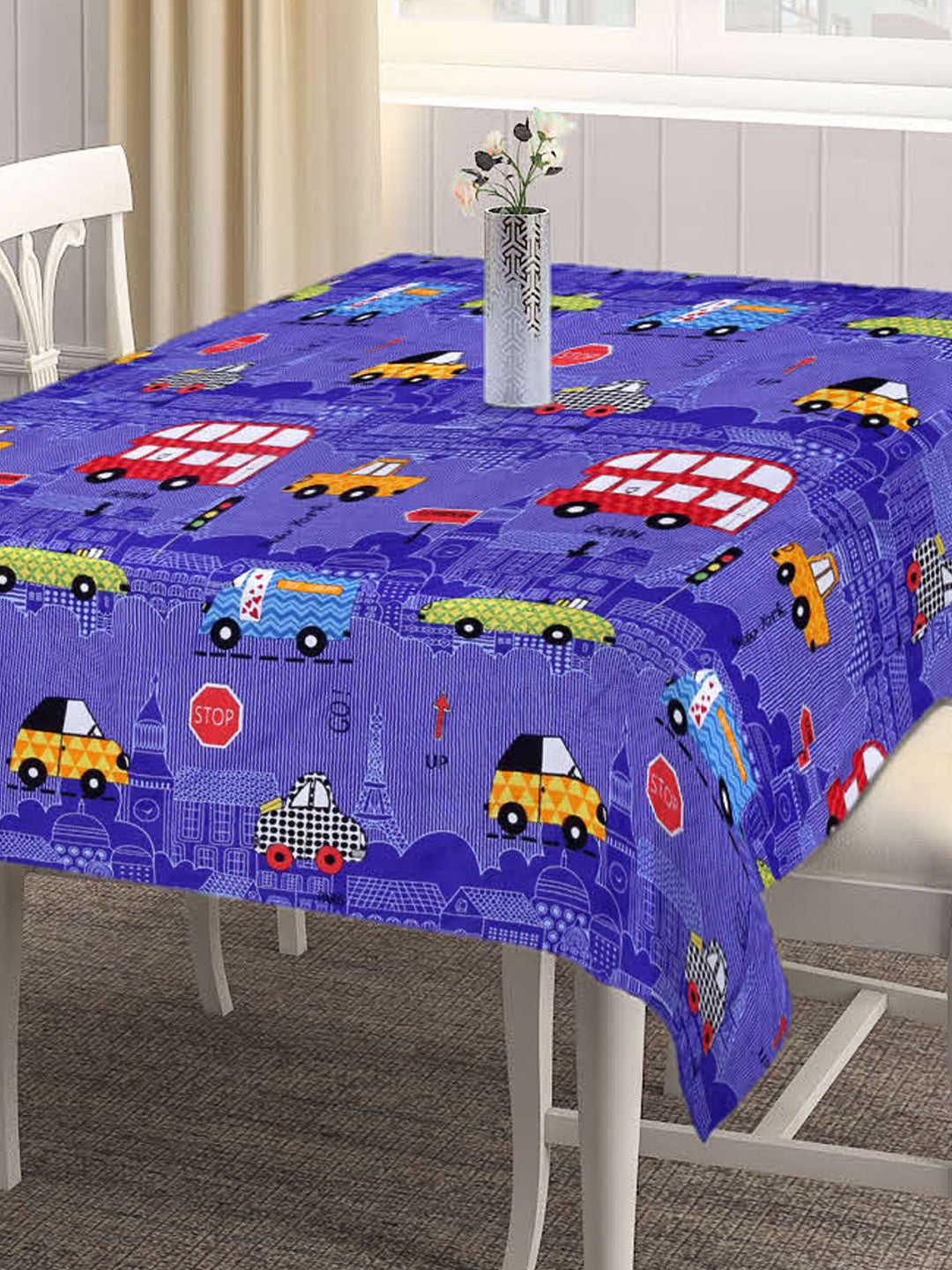 Arrabi Blue Cartoon Cotton Blend 8 SEATER Table Cover (225 X 150 cm)