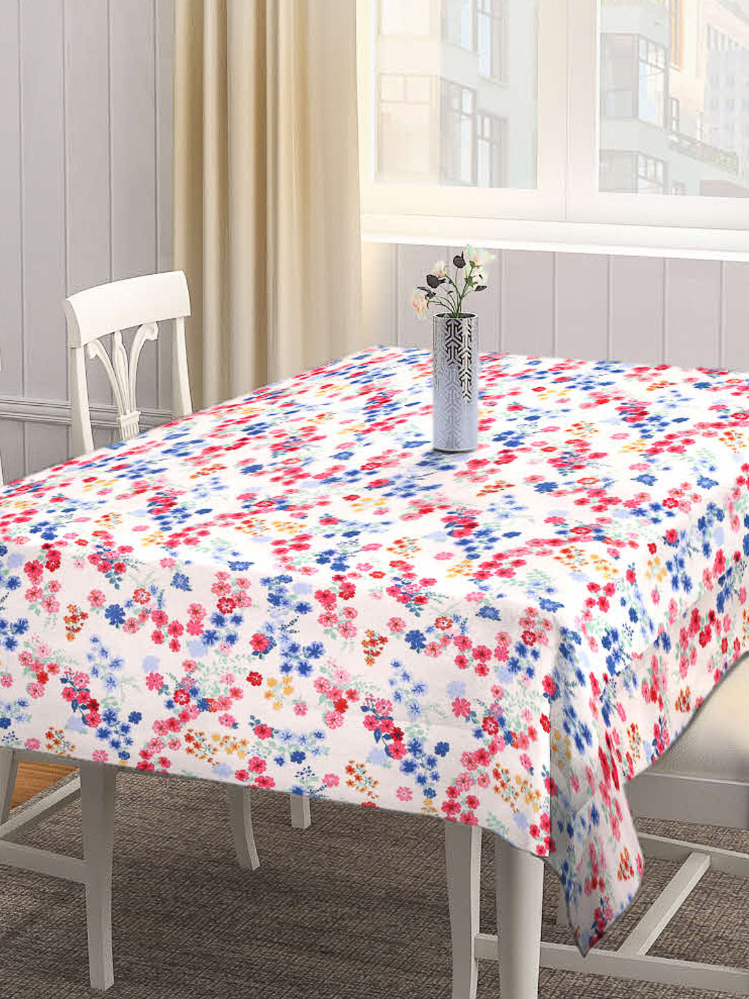 Arrabi Pink Floral Cotton Blend 8 SEATER Table Cover (215 X 150 cm)