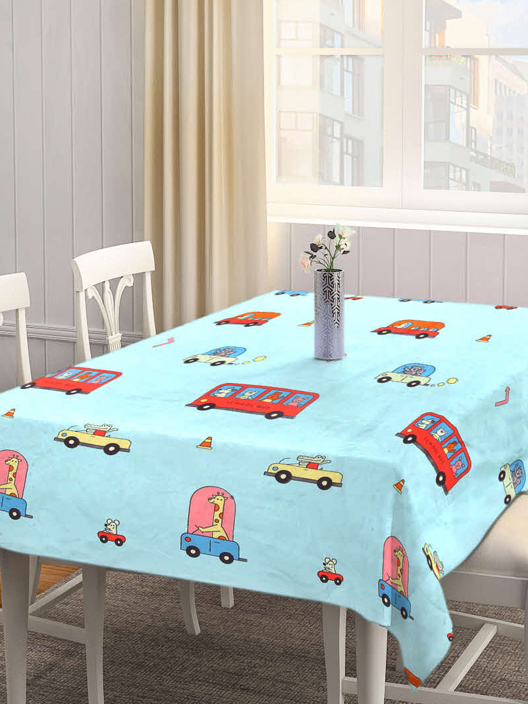Arrabi Blue Cartoon Cotton Blend 8 SEATER Table Cover (215 X 150 cm)