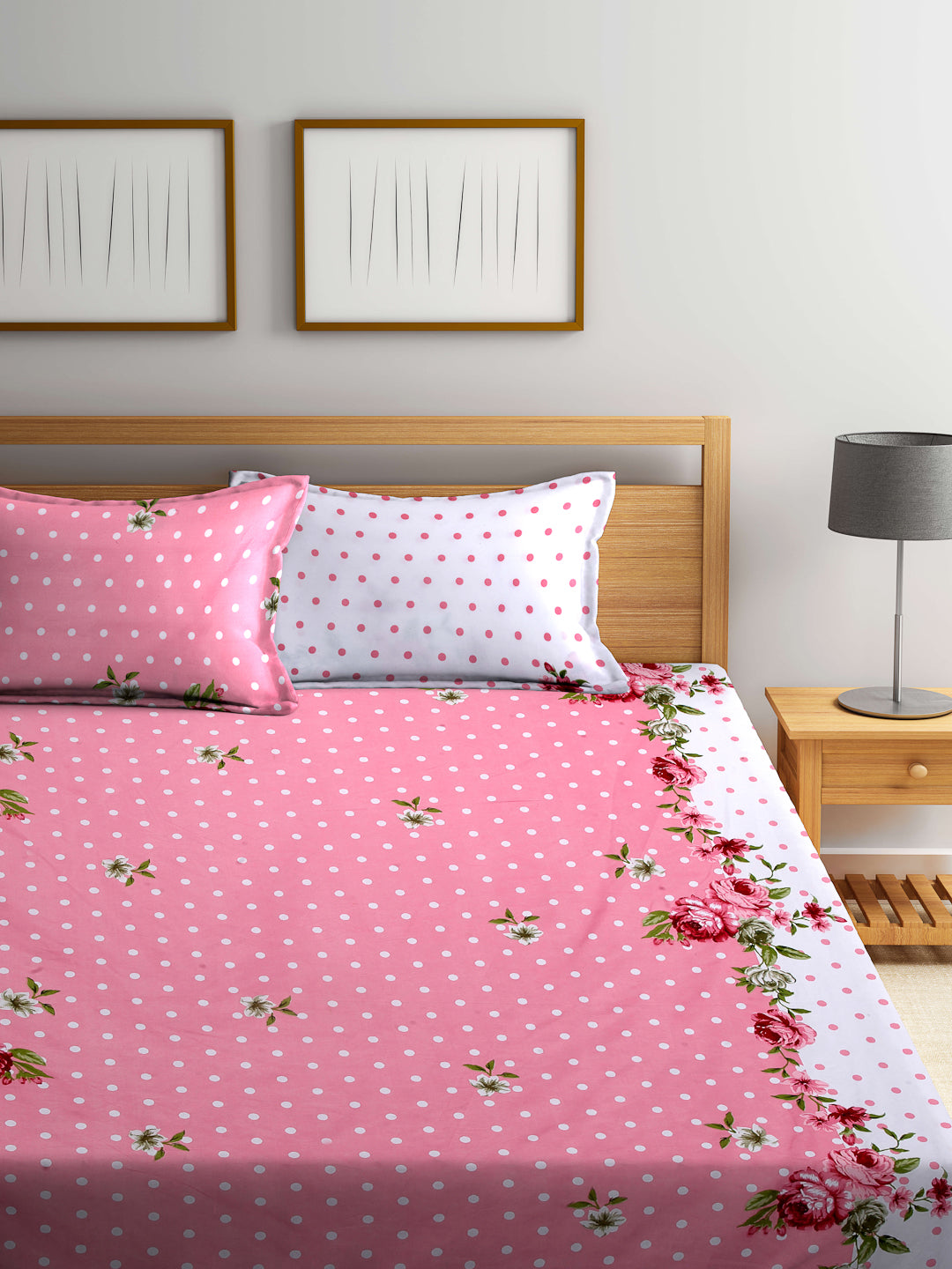 ARRABI® King Size Elastic Fitted Bedsheet with Two Pillow Covers (250 X 215 Cm)