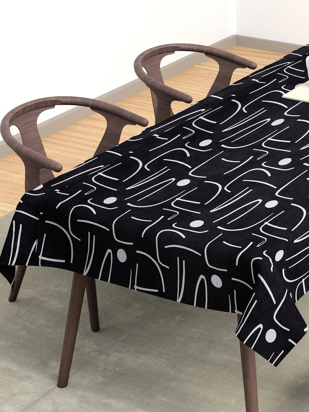 Arrabi Black Geometric Cotton Blend 6 SEATER Table Cover (180 x 130 cm)