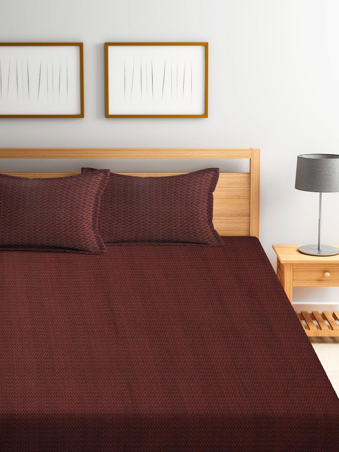 Arrabi Brown Stripes Handwoven Cotton Super King Size Bedsheet with 2 Pillow Covers (270 X 270 cm)