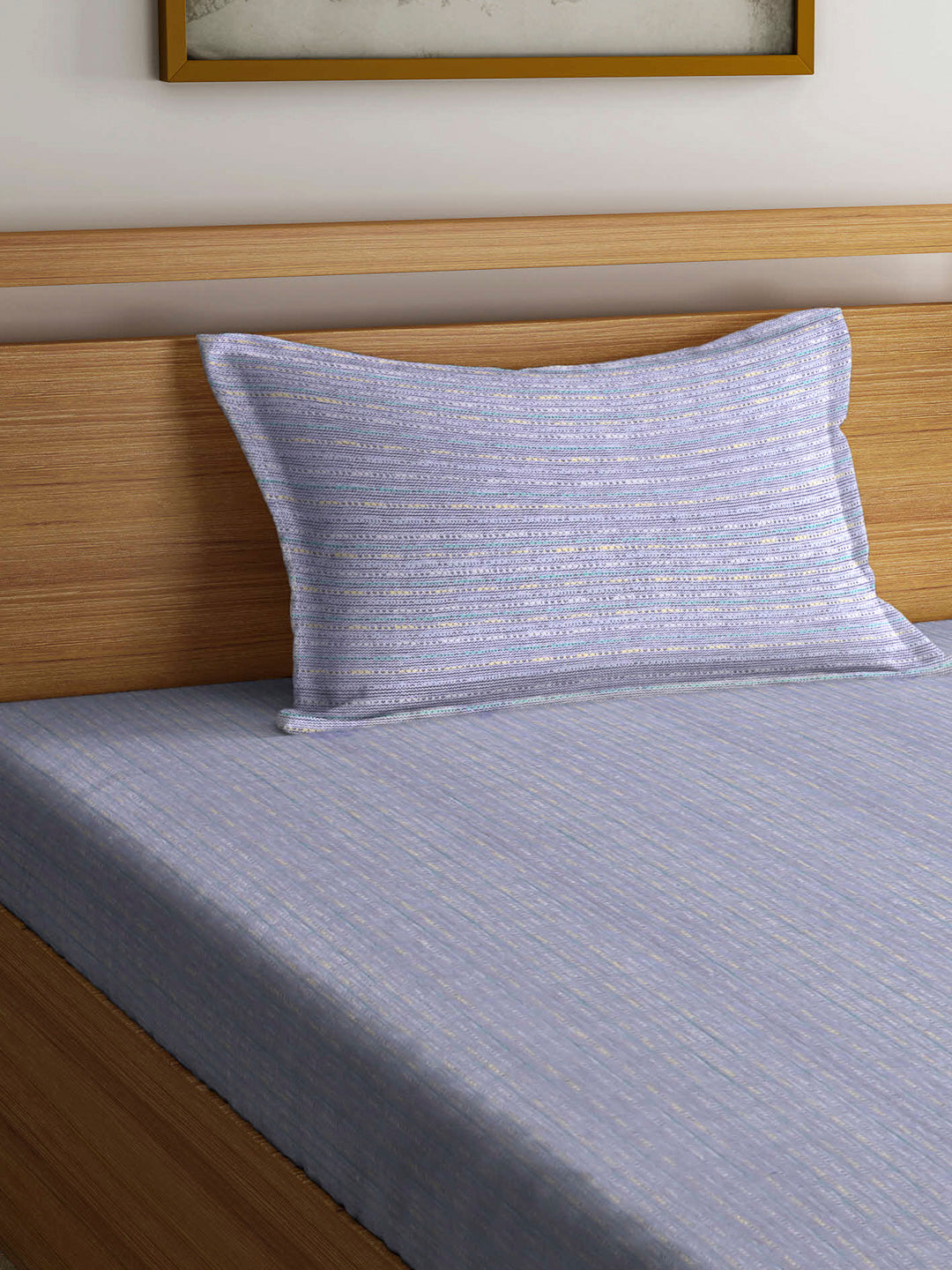 Arrabi Grey Stripes Handwoven Cotton Single Size Bedsheet with 1 Pillow Cover (230 x 150 cm)