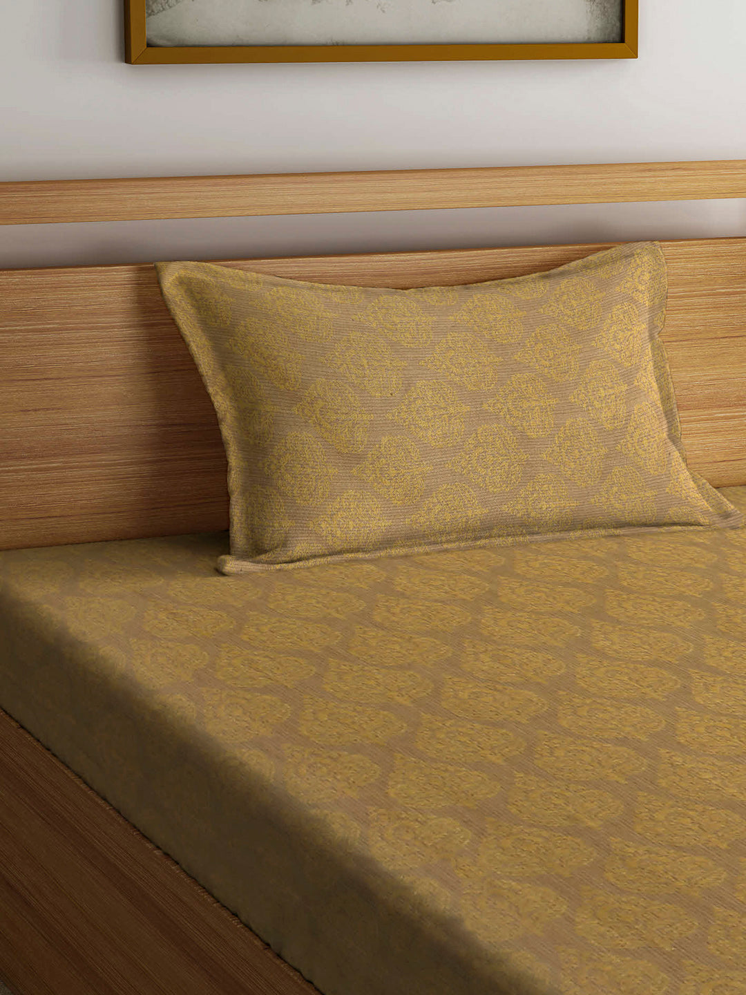 Arrabi Beige Indian Handwoven Cotton Single Size Bedsheet with 1 Pillow Cover (230 x 150 cm)