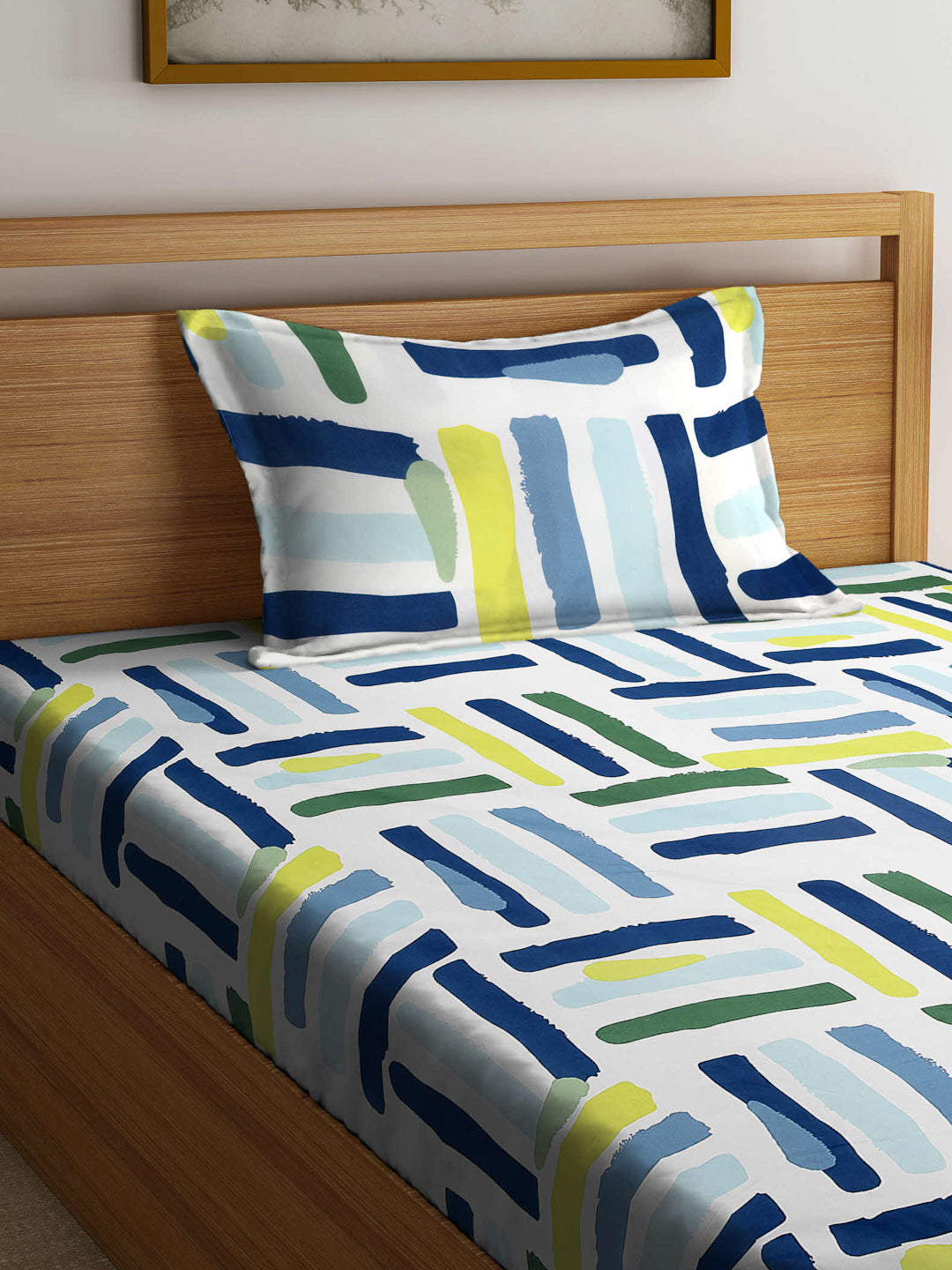 Arrabi Multi Geometric TC Cotton Blend Single Size Bedsheet with 1 Pillow Cover (215 x 150 cm)