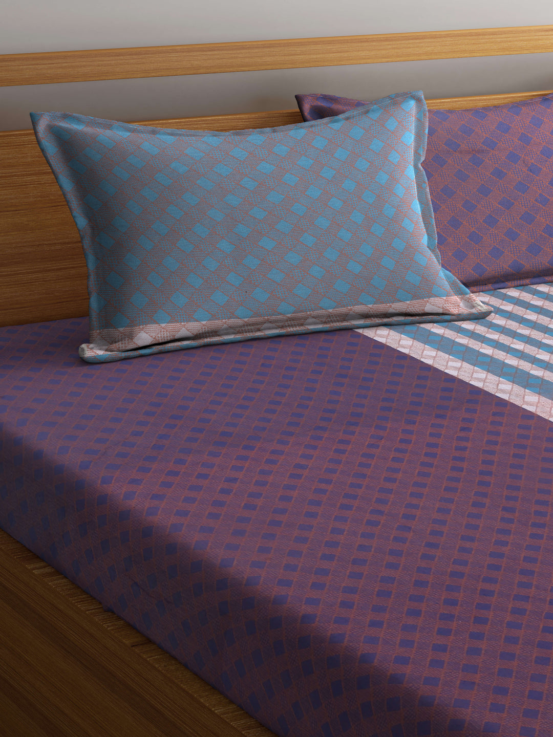 Arrabi Blue Stripes Handwoven Cotton King Size Bedsheet with 2 Pillow Covers (260 X 230 cm)
