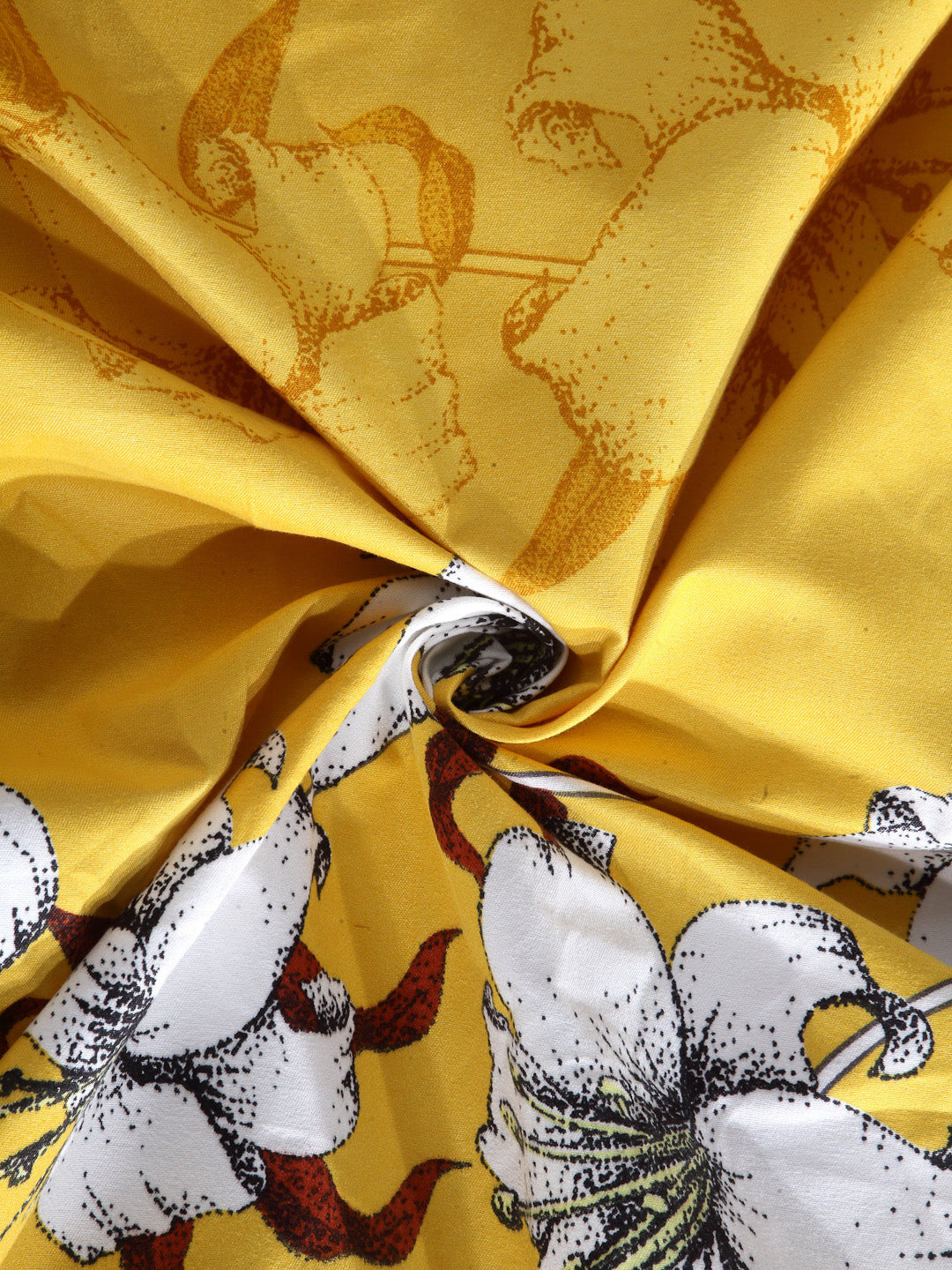 Arrabi Yellow Floral Cotton Blend 8 SEATER Table Cover (225 X 150 cm)