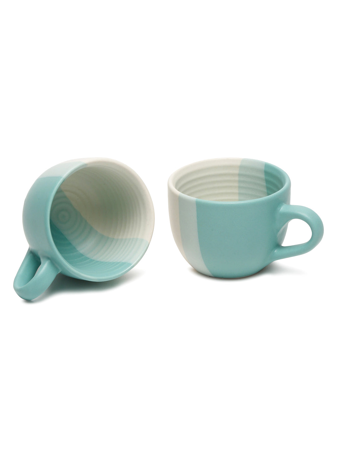 Arrabi Turquoise Handcrafted Printed Stoneware Matte Stripes Tea set (Set of 6)