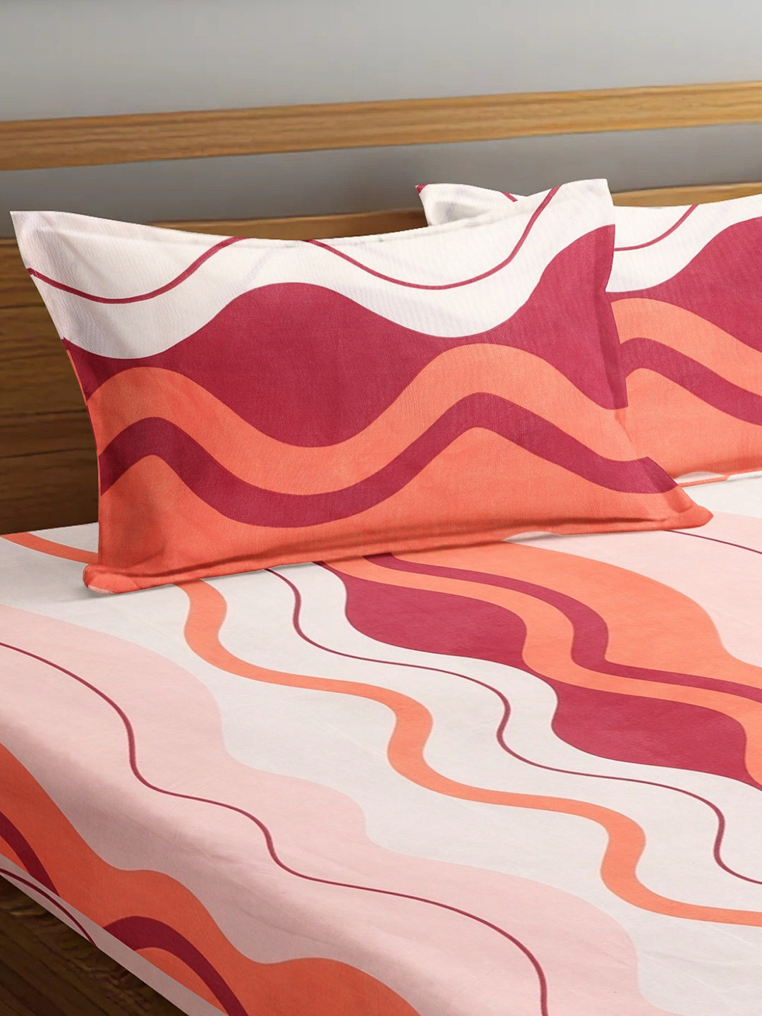 Arrabi Pink Stripes TC Cotton Blend King Size Bedsheet with 2 Pillow Covers (250 x 215 cm)