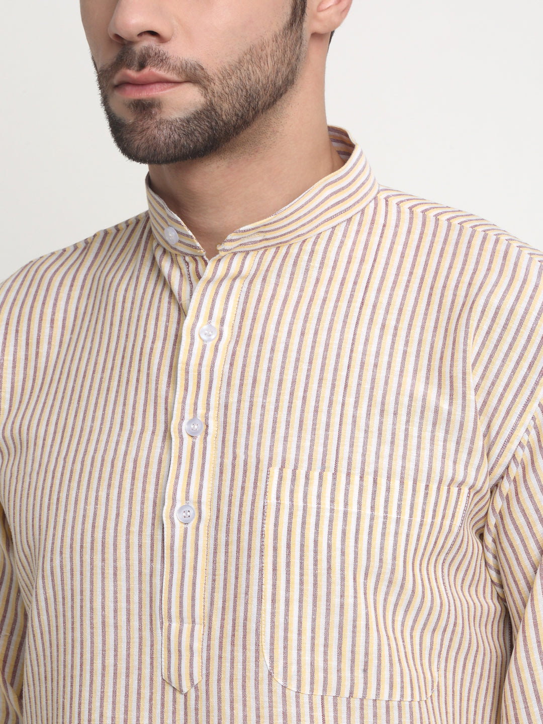 Arrabi Men Multi Pure Cotton Striped Kurta Pyjama Set with Pockets