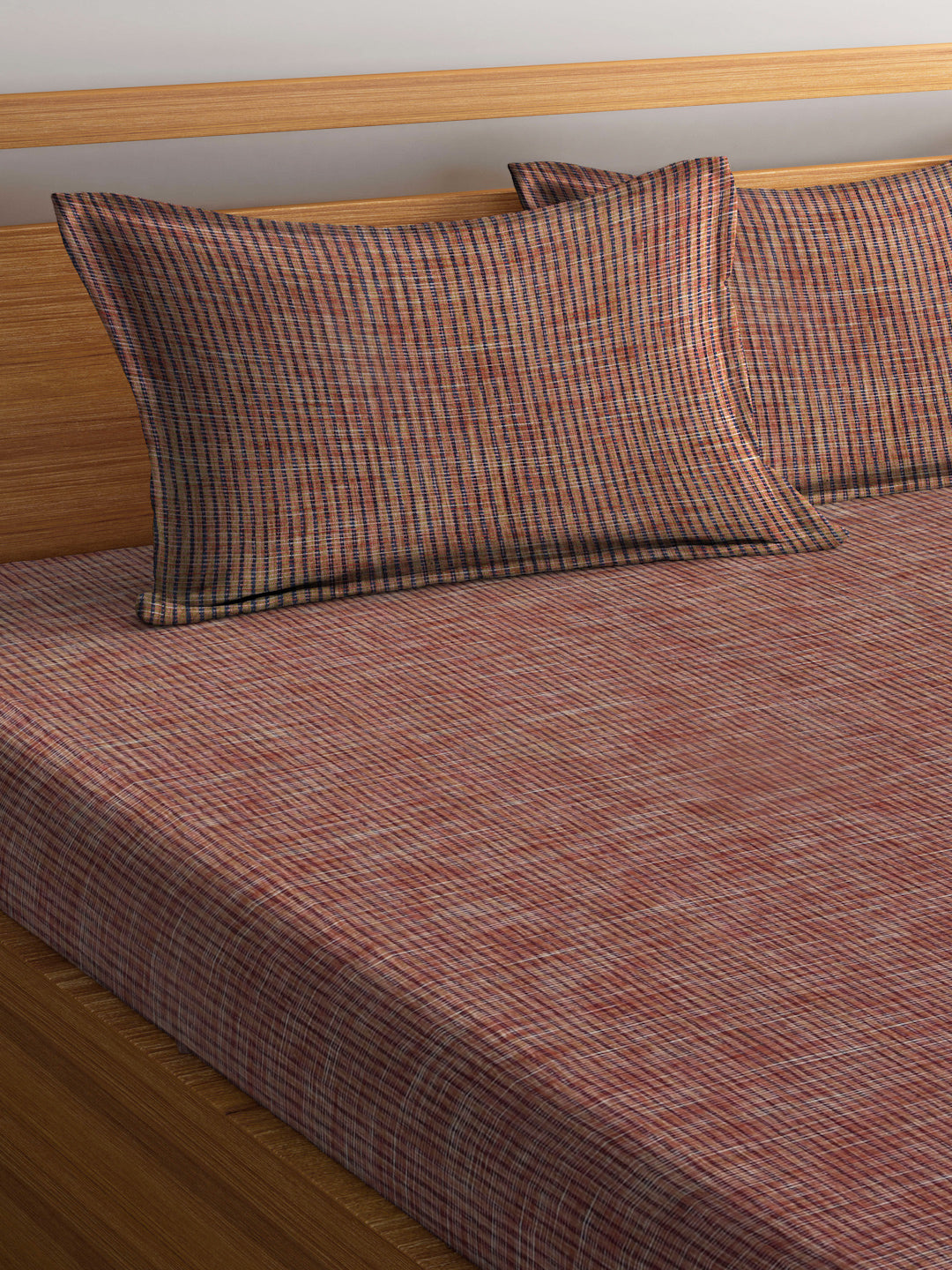 Arrabi Brown Stripes Handwoven Cotton king Size Bedsheet with 2 Pillow Covers (260 X 230 cm)