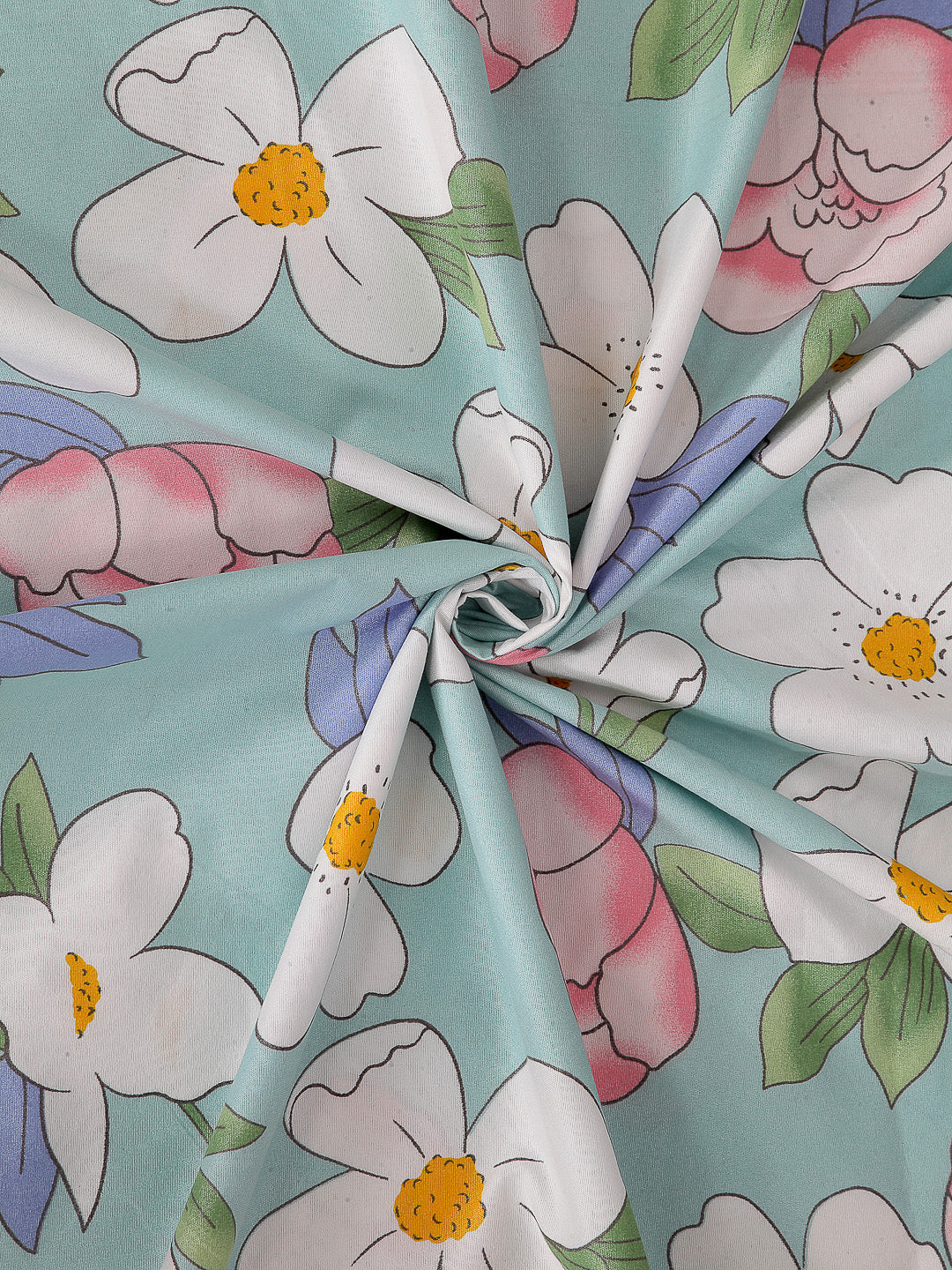 Arrabi Blue Floral Cotton Blend 8 SEATER Table Cover (215 X 150 cm)