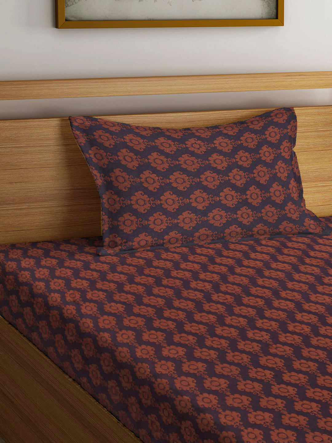 Arrabi Brown Indian Handwoven Cotton Single Size Bedsheet with 1 Pillow Cover (230 x 150 cm)