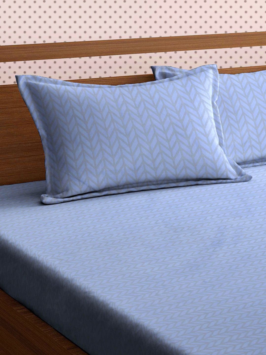Arrabi Blue Graphic TC Cotton Blend King Size Bookfold Bedsheet with 2 Pillow Covers (250 X 220 cm)