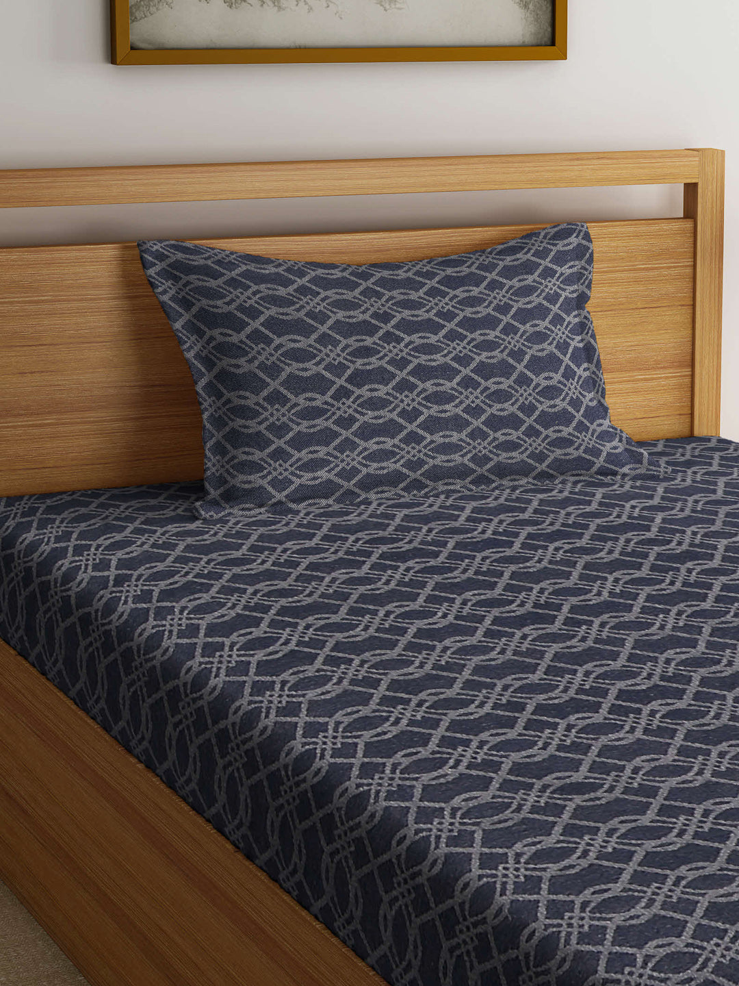 Arrabi Black Geometric Handwoven Cotton Single Size Bedsheet with 1 Pillow Cover (225 x 150 cm)