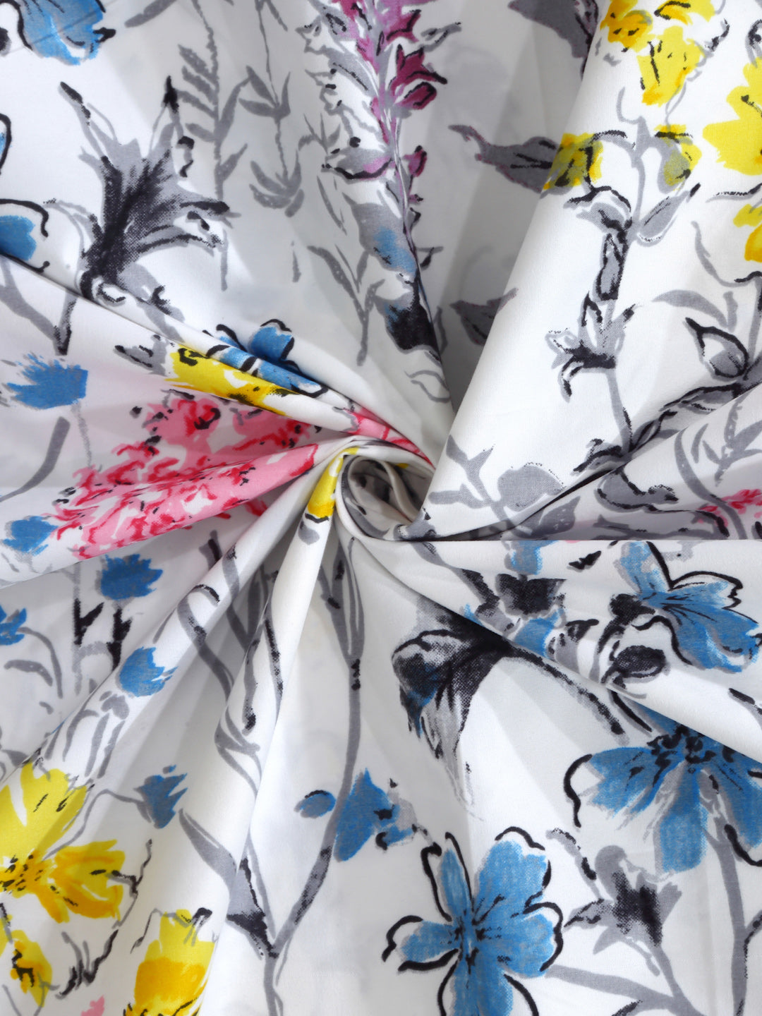 Arrabi White Floral Cotton Blend 6 SEATER Table Cover (180 X 130 cm)