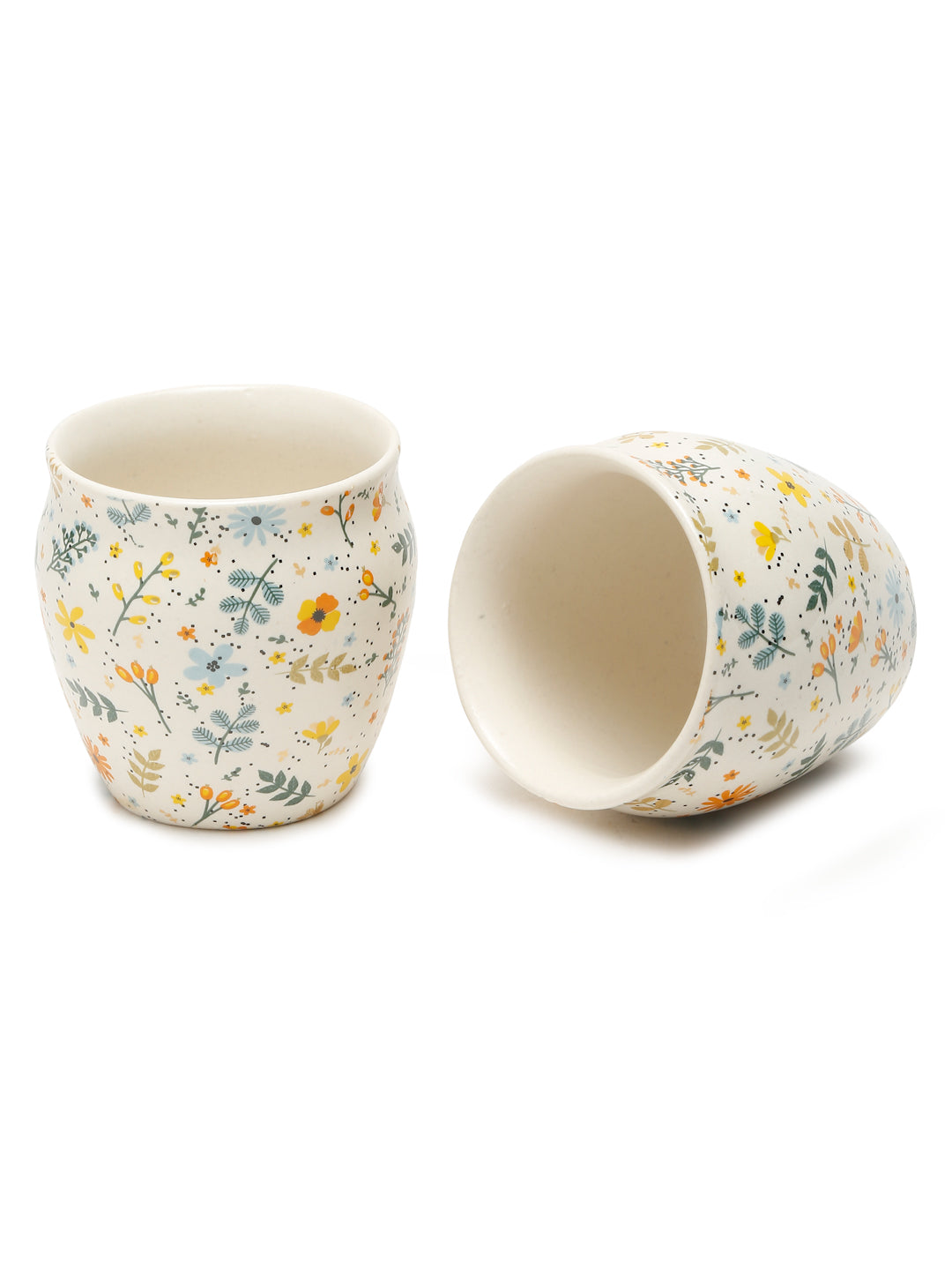 Arrabi Multi Ceramic Stoneware Floral Kullar set (Set of 6)