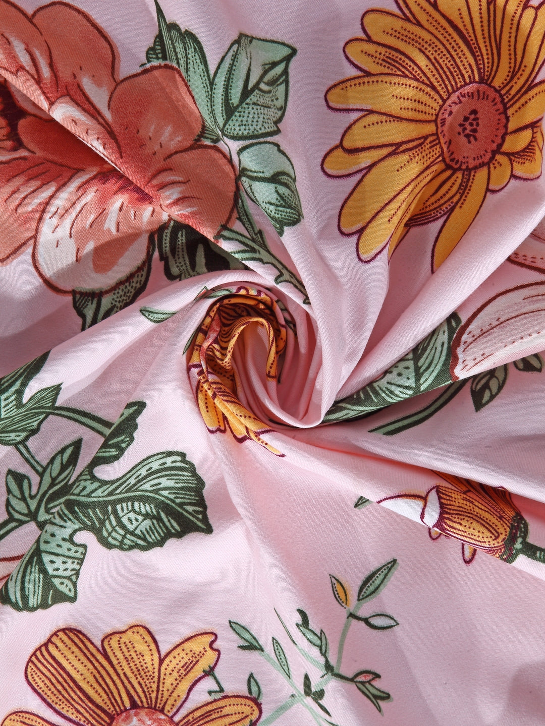 Arrabi Pink Floral TC Cotton Blend King Size Bookfold Bedsheet with 2 Pillow Covers (250 X 215 cm)