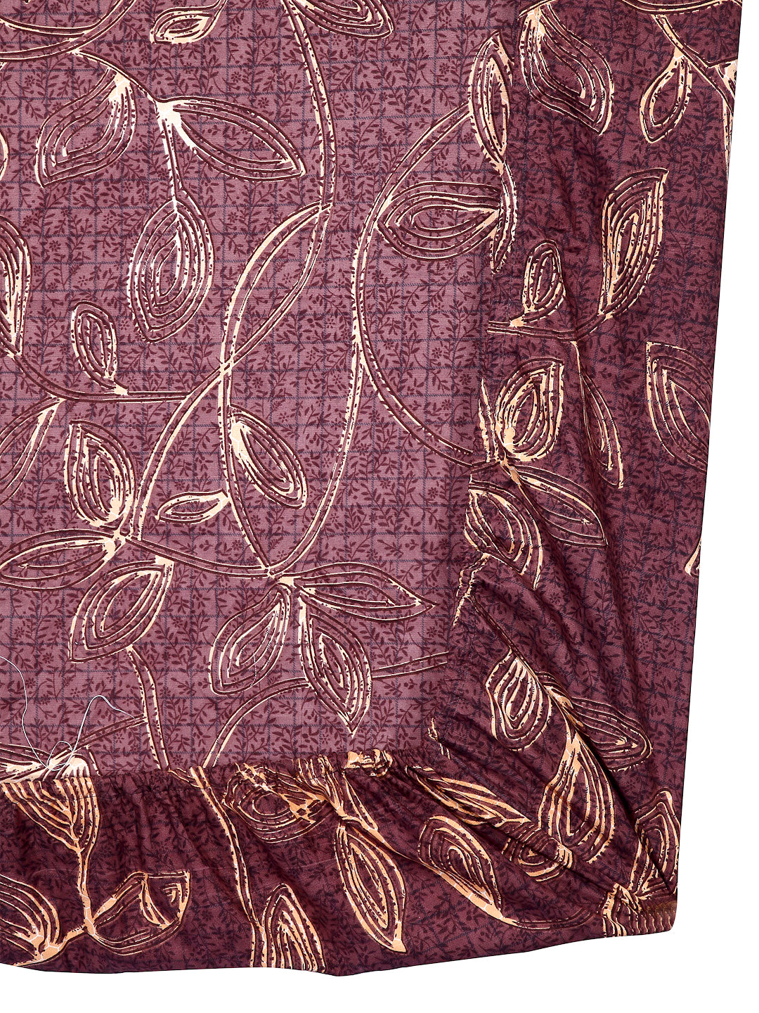 Arrabi Brown Leaf TC Cotton Blend Single Size Fitted Bedsheet with 1 Pillow Cover (220 X 150 cm)