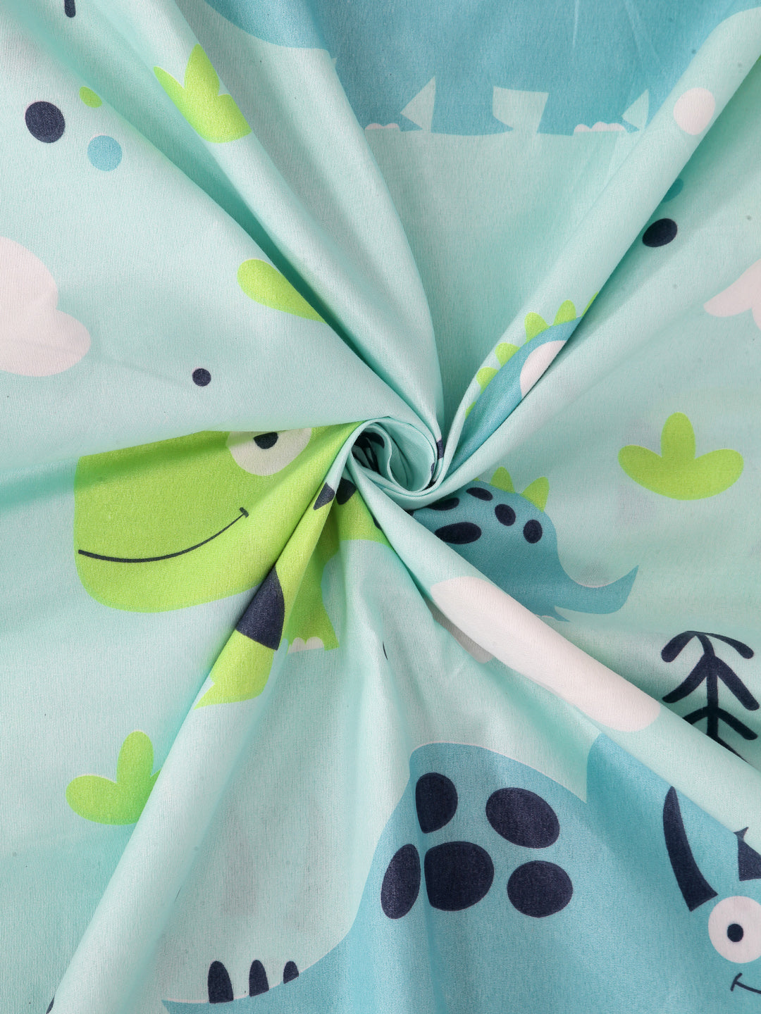 Arrabi Green Cartoon TC Cotton Blend Single Size Bedsheet with 1 Pillow Cover (215 x 150 cm)