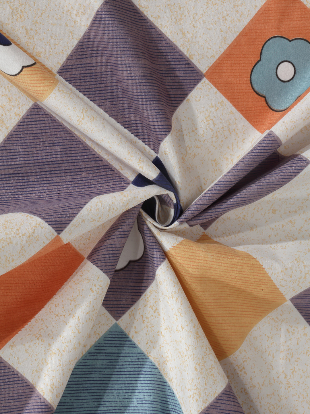 Arrabi Multi Geometric TC Cotton Blend Single Size Bedsheet with 1 Pillow Cover (215 x 150 cm)