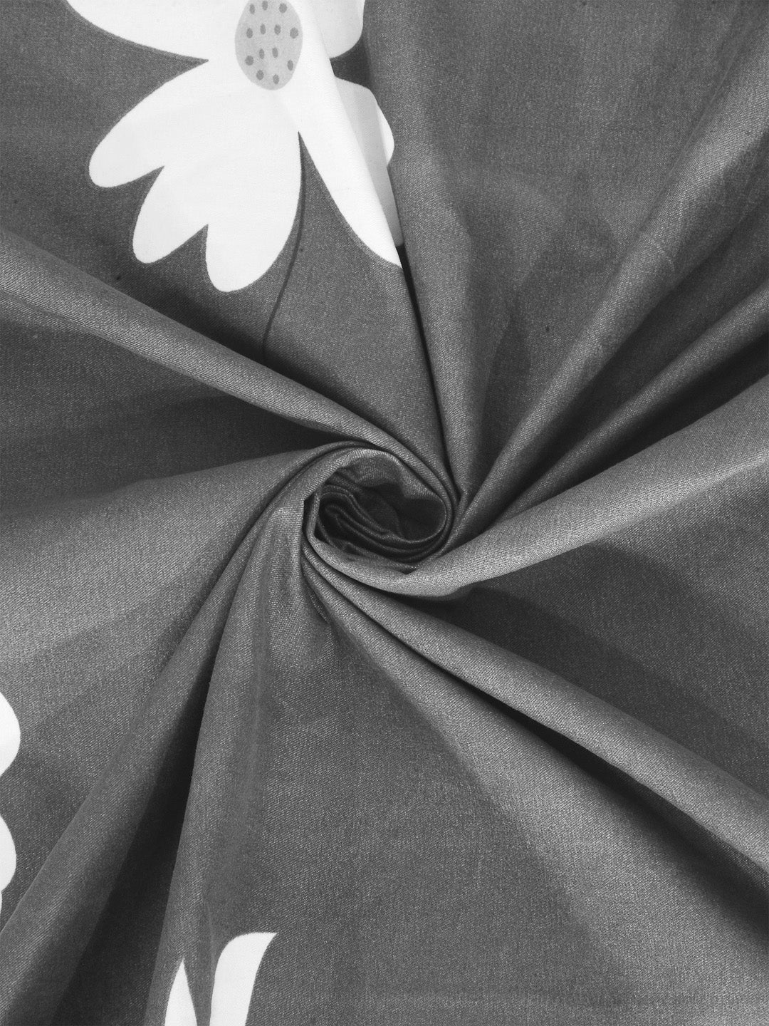 Arrabi Grey Floral TC Cotton Blend Super King Size Bookfold Bedsheet with 2 Pillow Covers (270 X 260 cm)