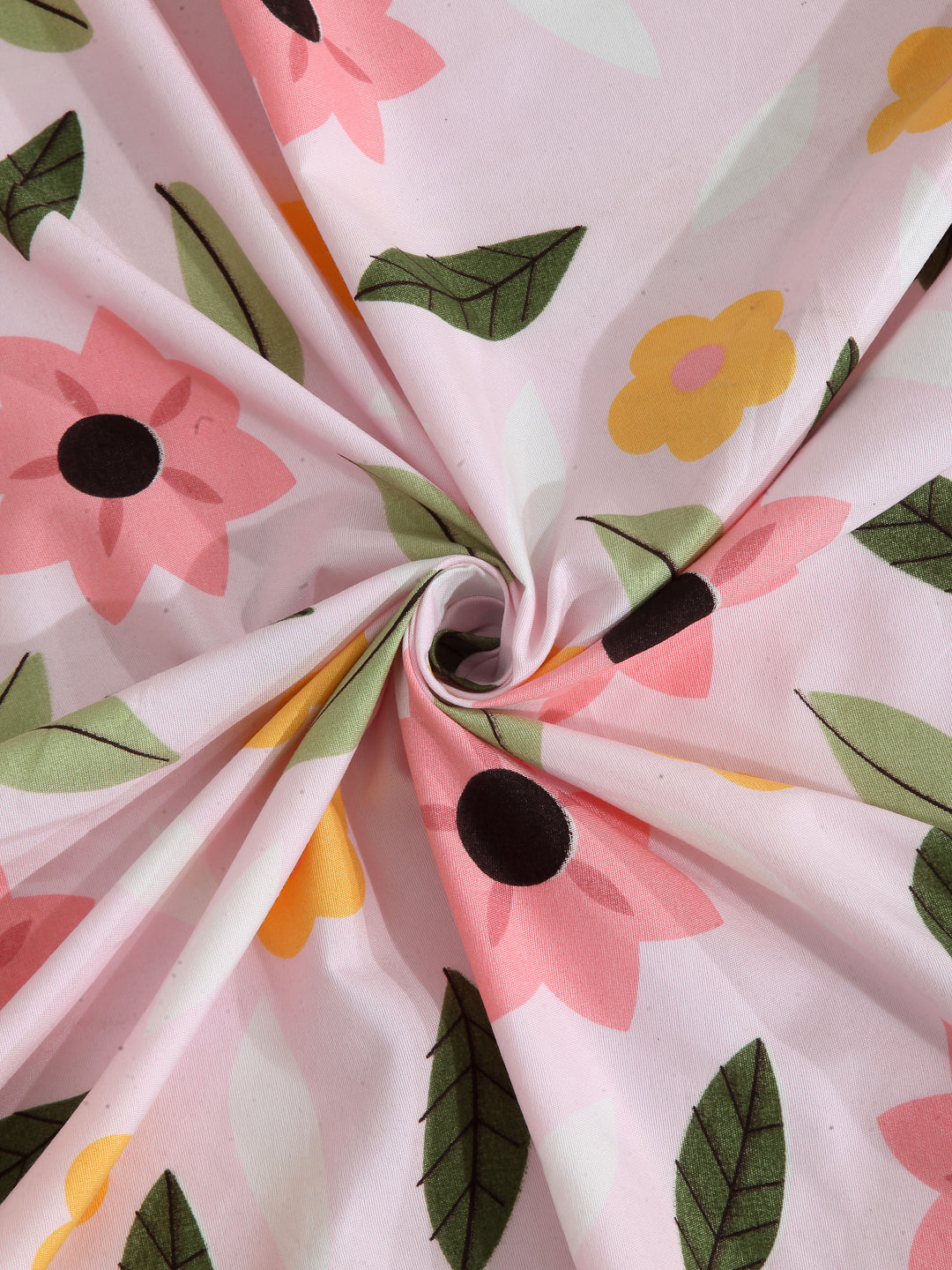 Arrabi Pink Floral TC Cotton Blend King Size Bookfold Bedsheet with 2 Pillow Covers (250 X 215 cm)