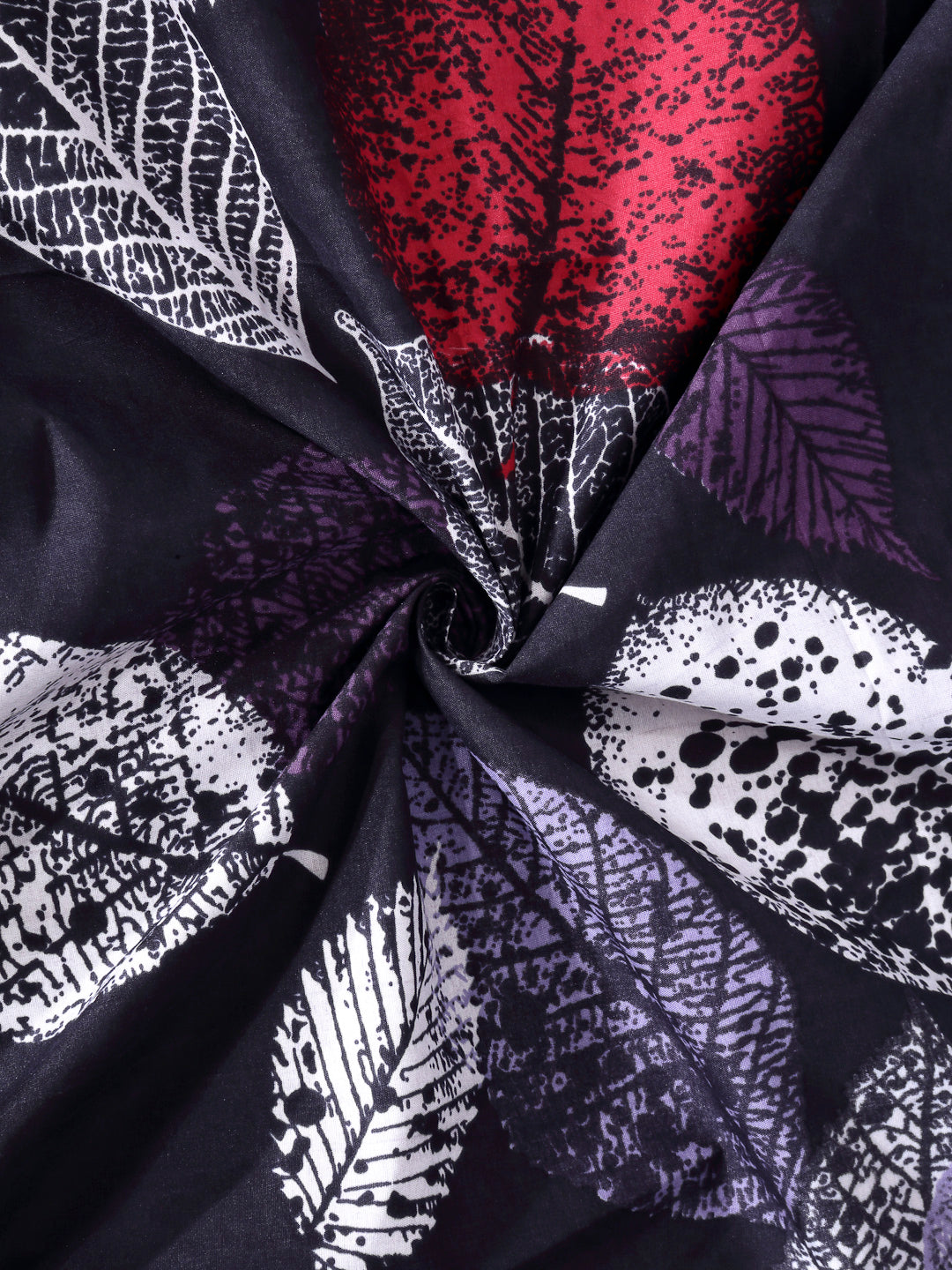 Arrabi Black Leaf TC Cotton Blend Single Size Bedsheet with 1 Pillow Cover (220 x 150 cm)