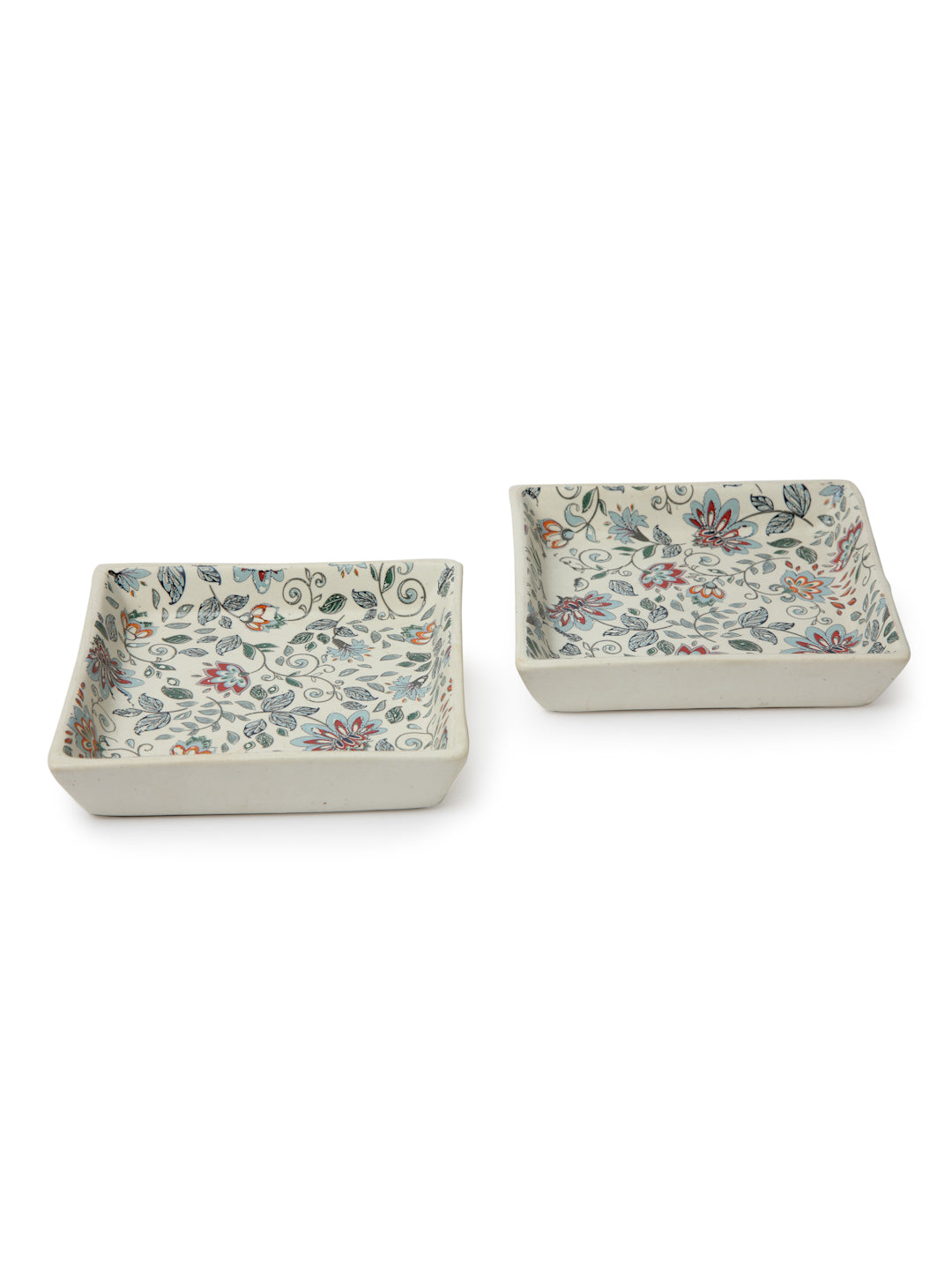 Floral Set of 2 Stoneware Mugs With 2 Tray