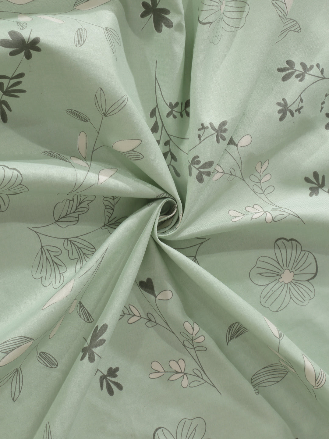 Arrabi Green Floral TC Cotton Blend Single Size Fitted Bedsheet with 1 Pillow Cover (215 x 150 cm)