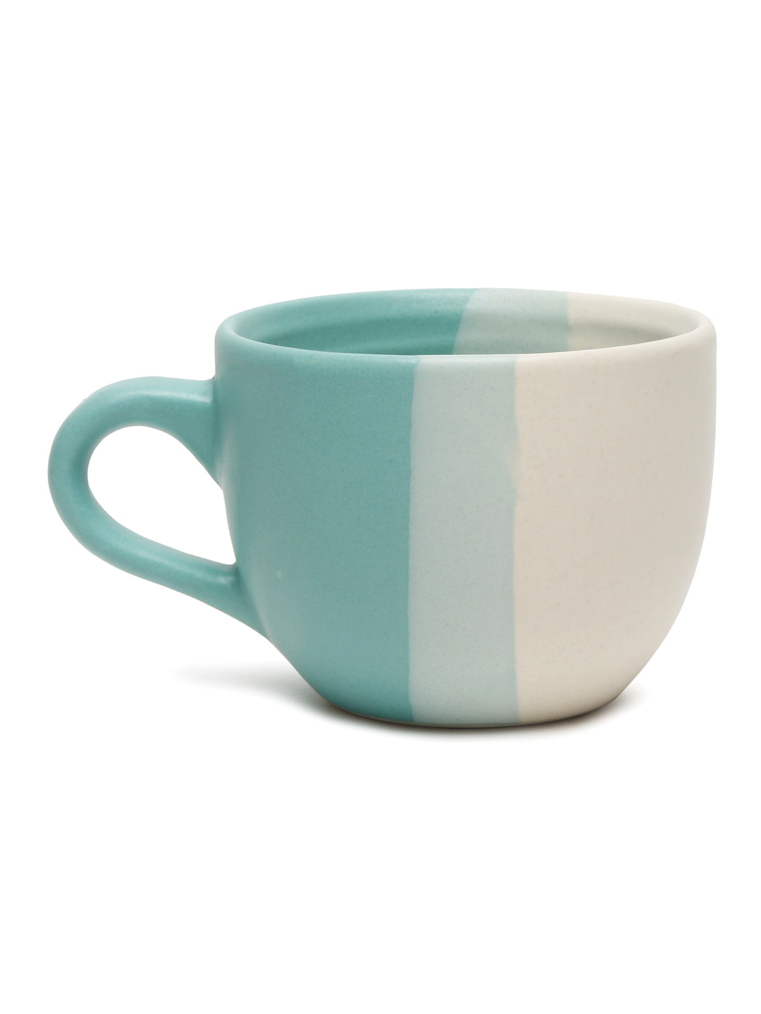 Arrabi Turquoise Handcrafted Printed Stoneware Matte Stripes Tea set (Set of 6)
