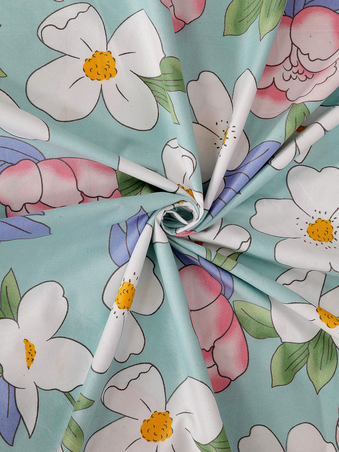 Arrabi Blue Floral TC Cotton Blend Single Size Bedsheet with 1 Pillow Cover (215 x 150 cm)