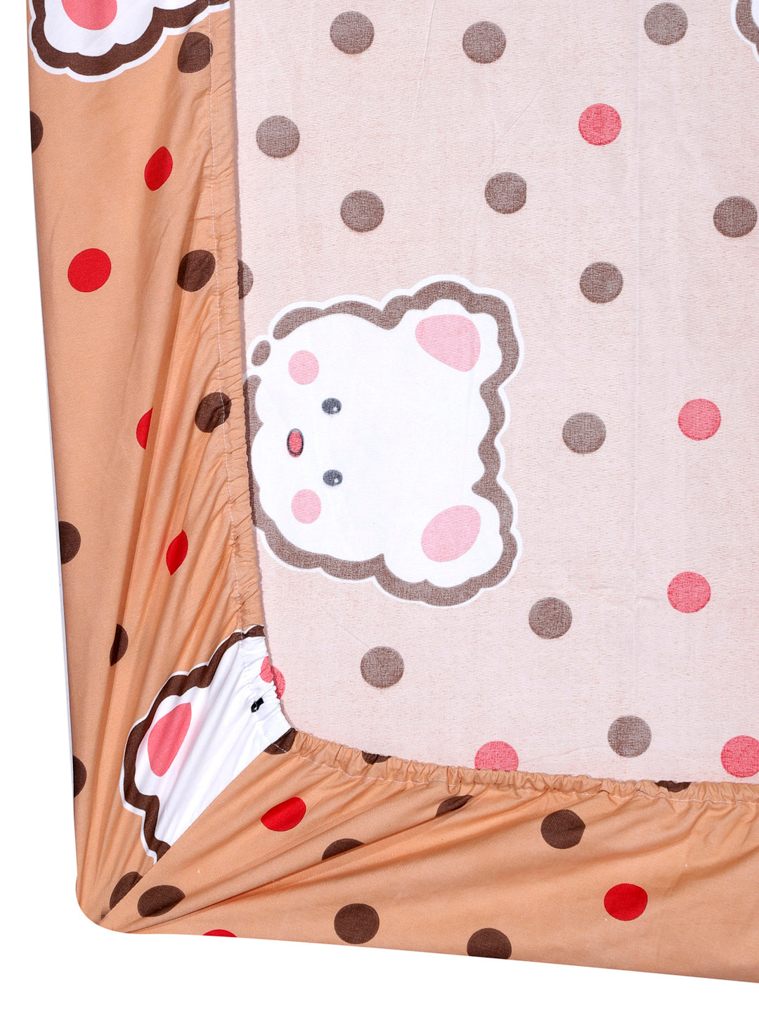 Arrabi Brown Cartoon TC Cotton Blend Single Size Fitted Bedsheet with 1 Pillow Cover (220 X 150 cm)