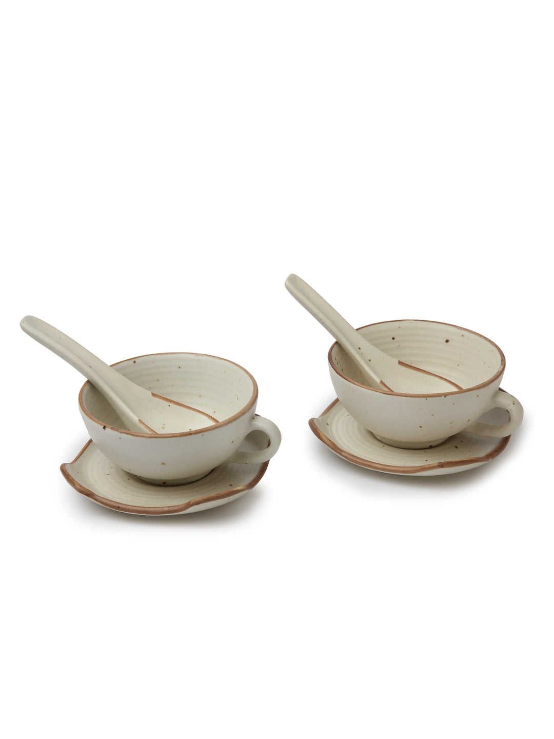 Stoneware Handcrafted Matte Soup Bowls With Plate & Spoon (Set of 2)