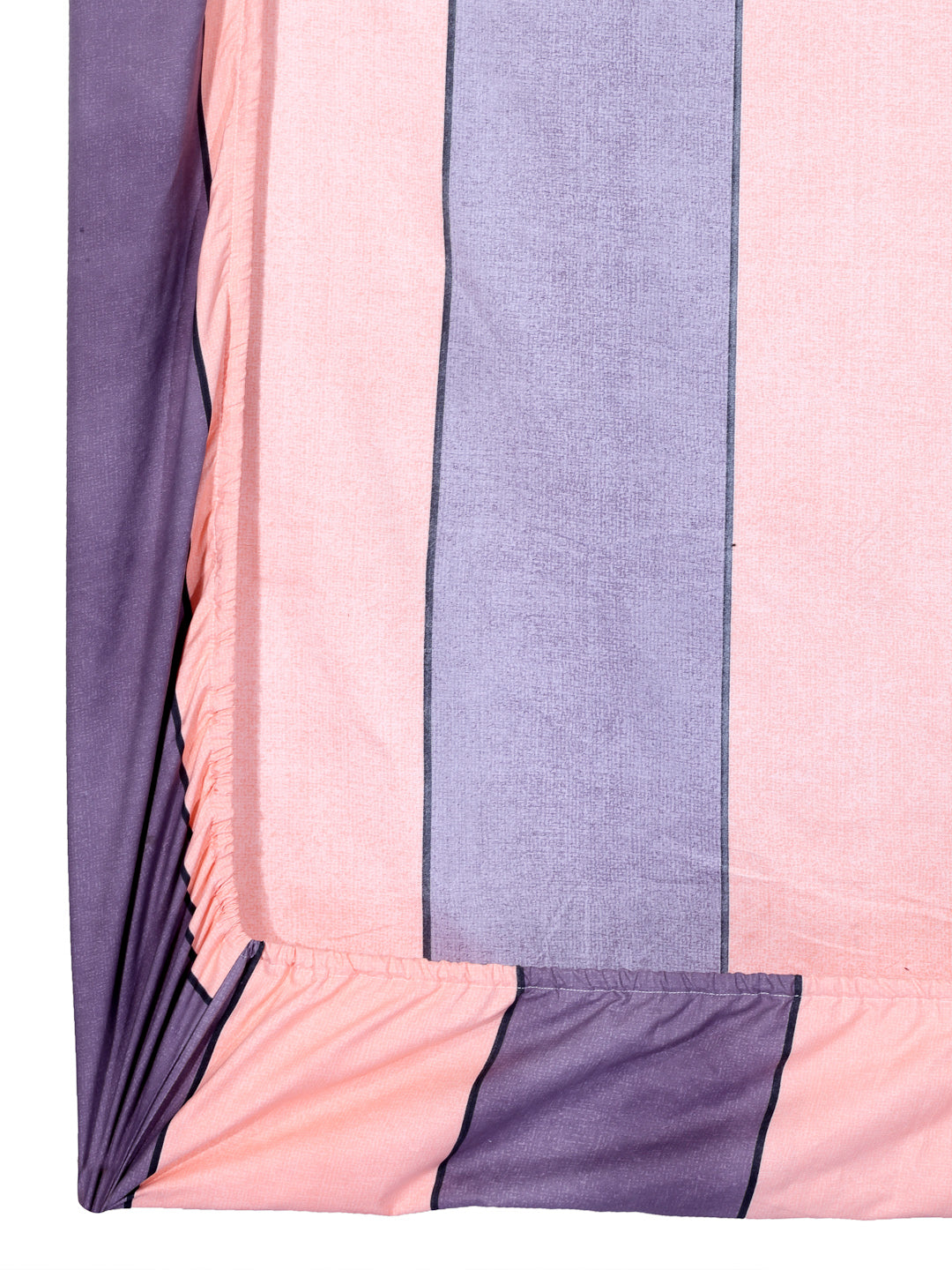 Arrabi Peach Stripes TC Cotton Blend Single Size Fitted Bedsheet with 1 Pillow Cover (220 X 150 cm)