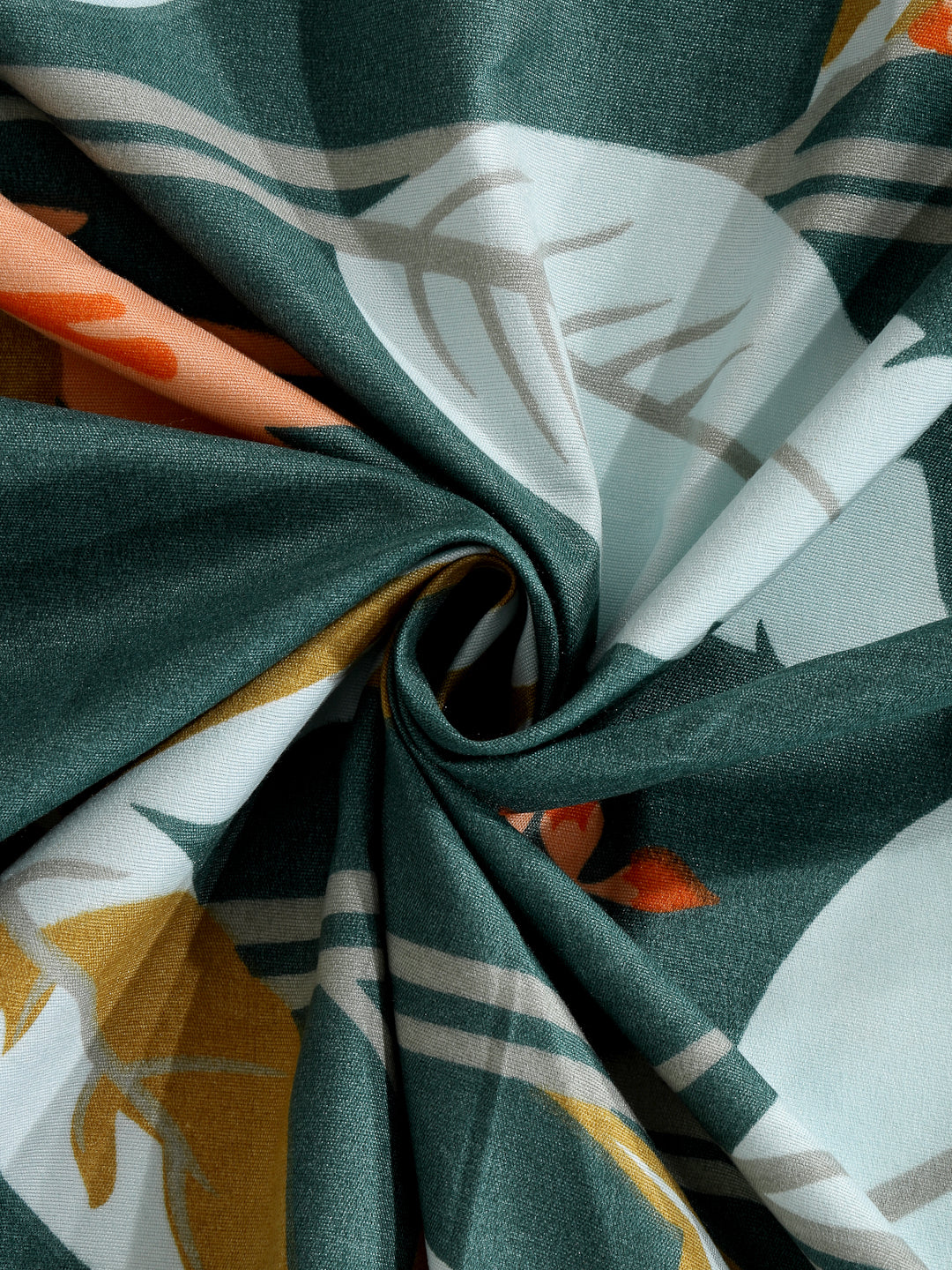 Arrabi Green Leaf TC Cotton Blend Single Size Bedsheet with 1 Pillow Cover (215 x 150 cm)