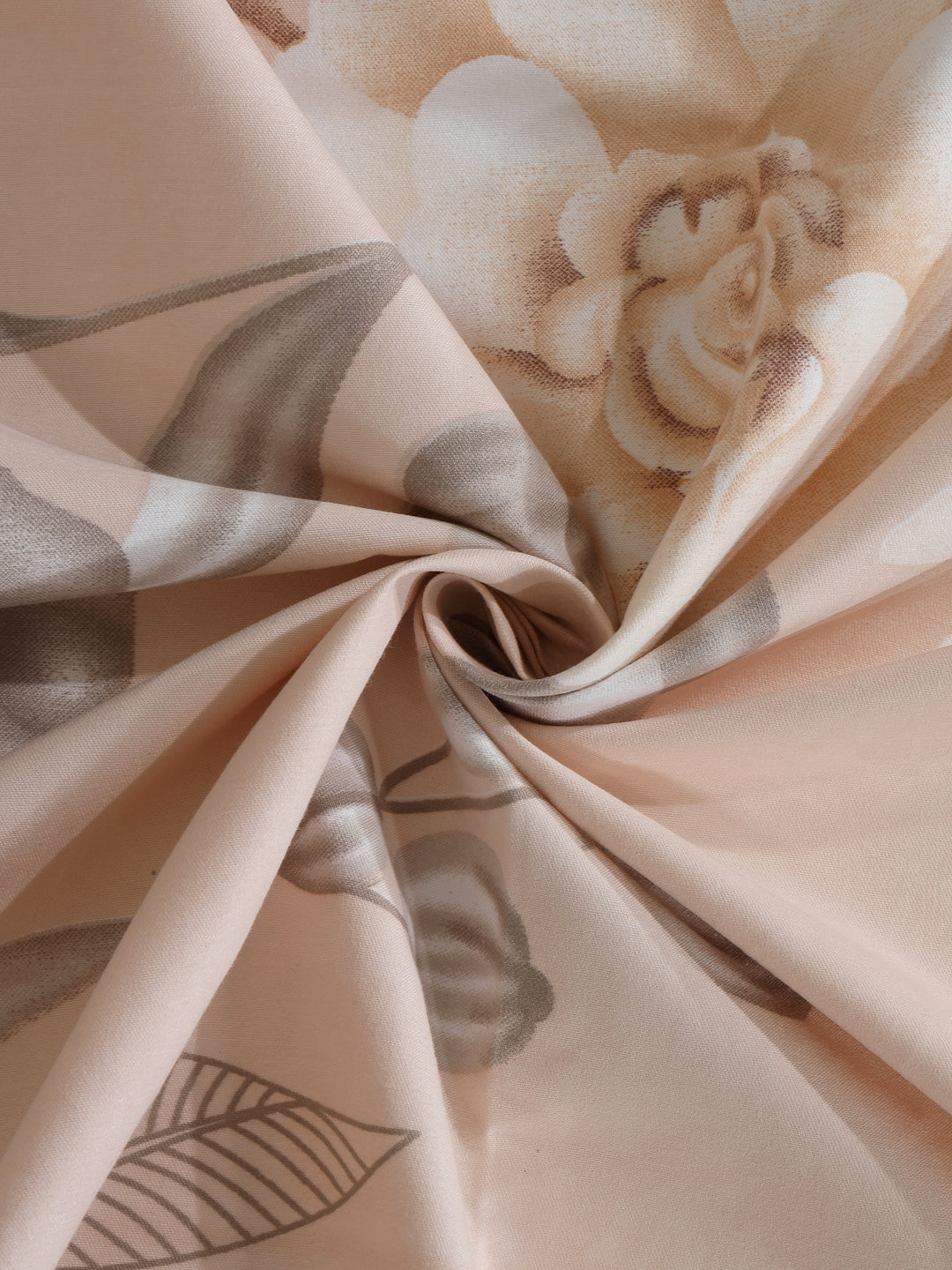 Arrabi Beige Floral TC Cotton Blend King Size Bedsheet with 2 Pillow Covers (250 x 215 cm)